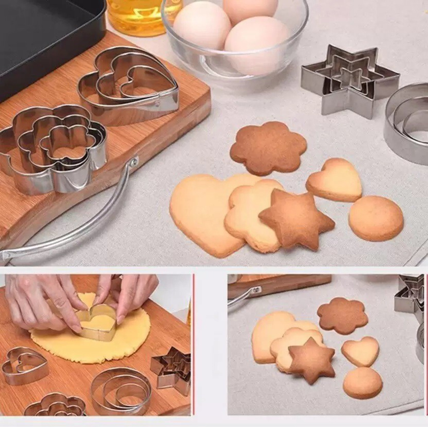 Image of tvAt Cookie Cutters Shapes Baking Set: 12PCS Flower, Round, Heart, Star Shape Biscuit Baking Stainless Steel Metal Molds | Shape Cutters for Kitchen, Baking, Halloween & Christmas Small Size Cookie Cutters Cookie Cutter
