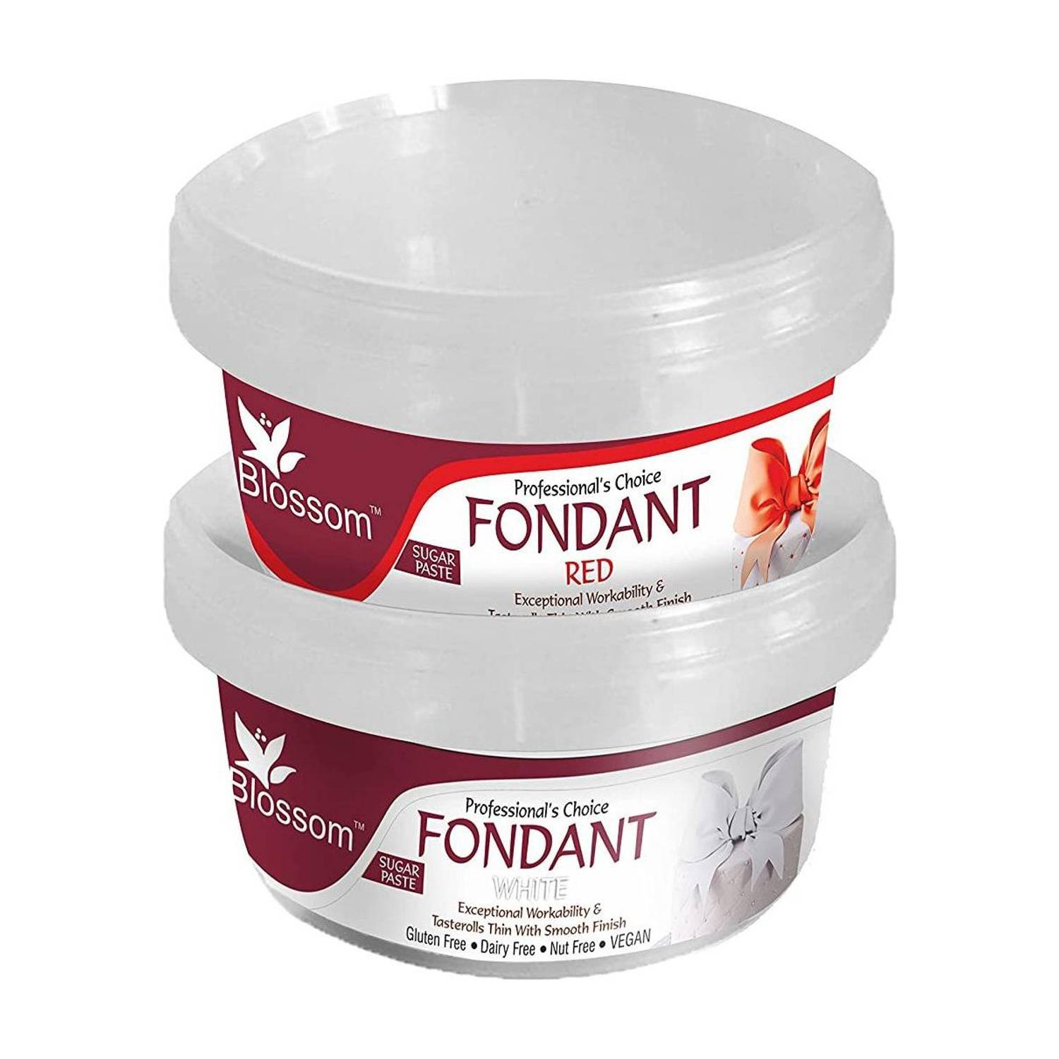 BLOSSOM White - Red Sugar Paste / Fondant for Cake Decorating, 200g - Pack of 2 Sugar Paste