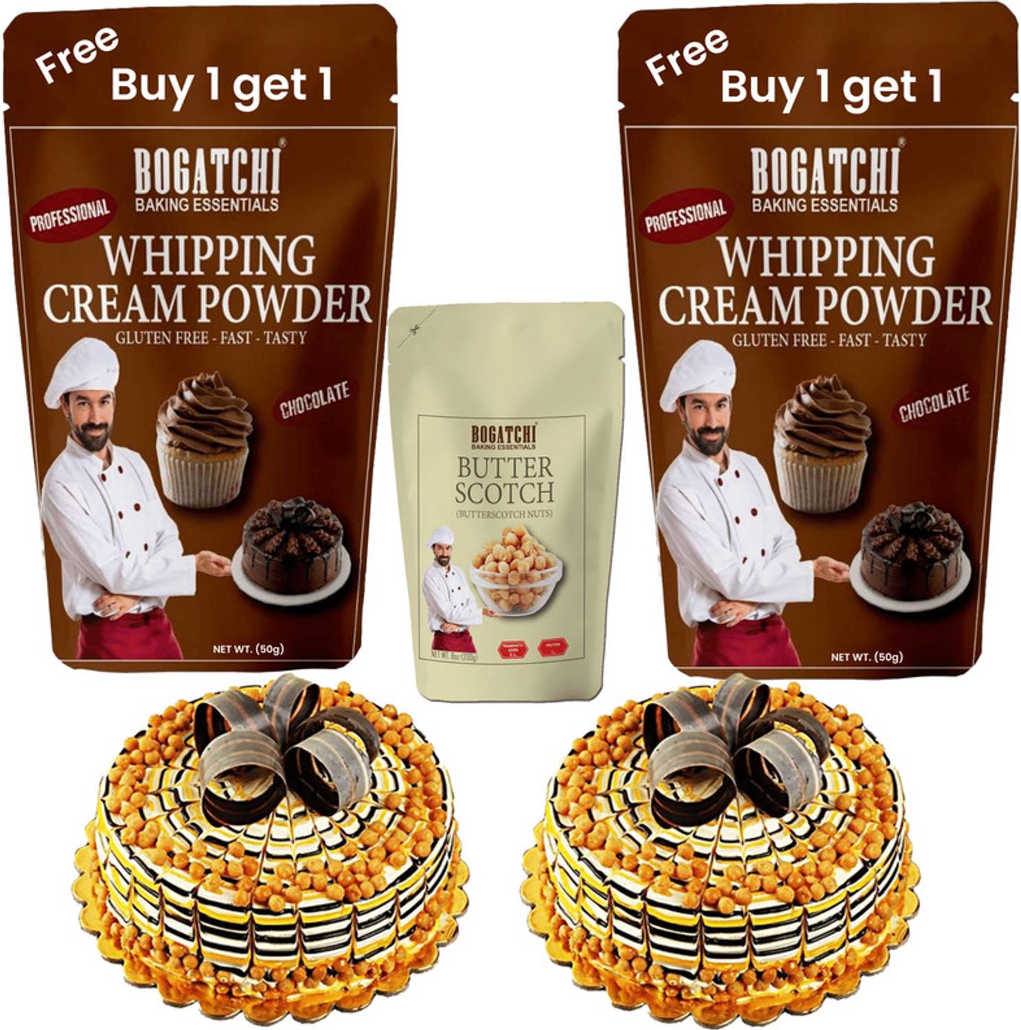 BOGATCHI Chocolate Whipping Cream Powder and butter scotch kit Topping