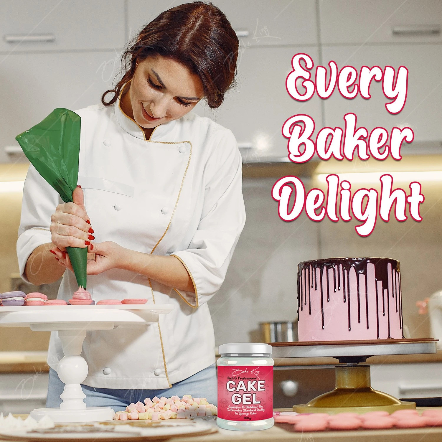 Image of Bake King 300gm Cake Gel for Desserts, Toppings & Decoration | Professional Baker Choice | Excellent for Eggless Baking | Goods for ice cream, Toppings, Waffle, and Fillings Topping (300 g)