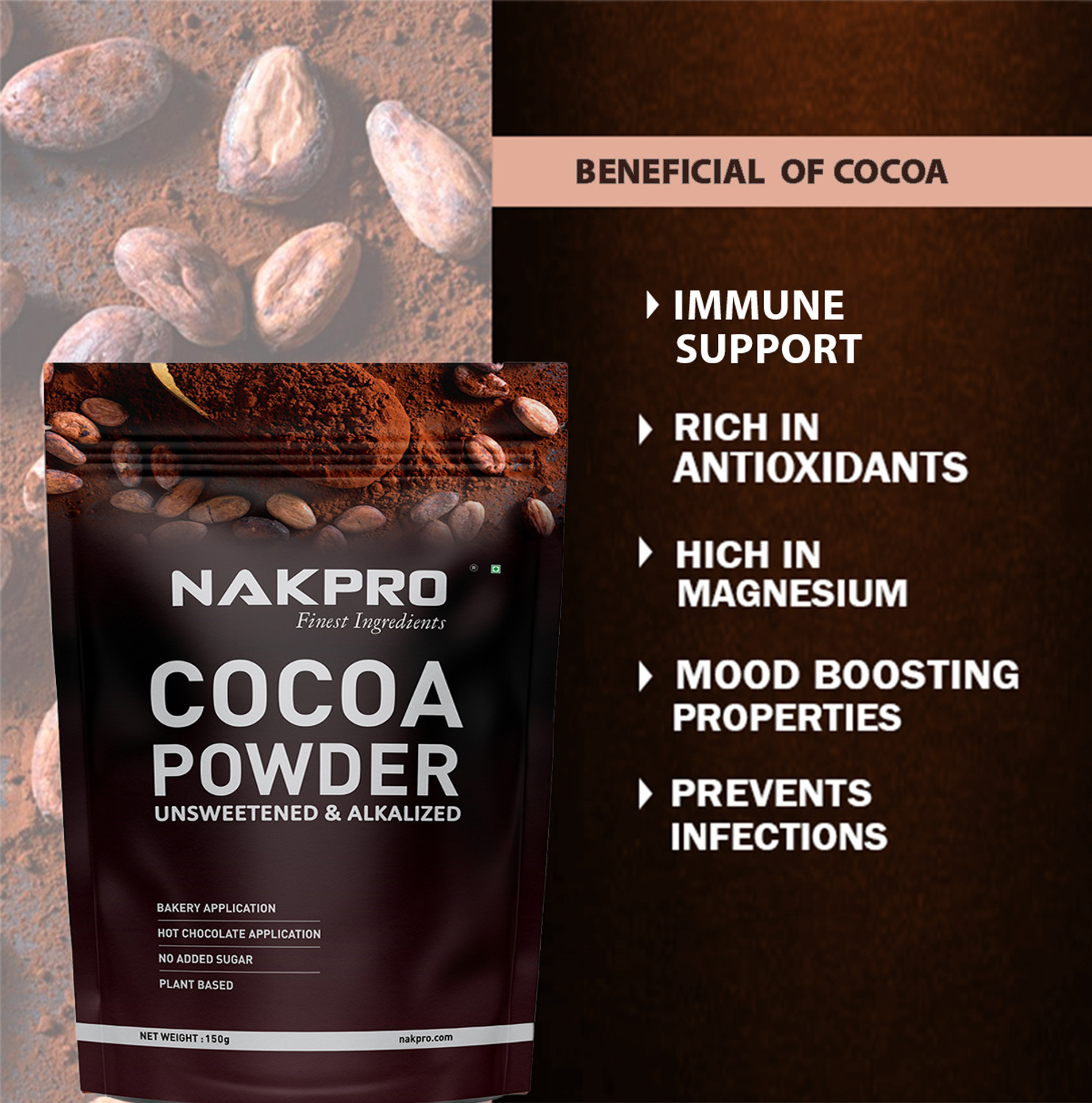 Image of Nakpro Cocoa Powder Unsweetened & Alkalized |22.5g Protein,397.7g Energy (150g X2) Cocoa Powder