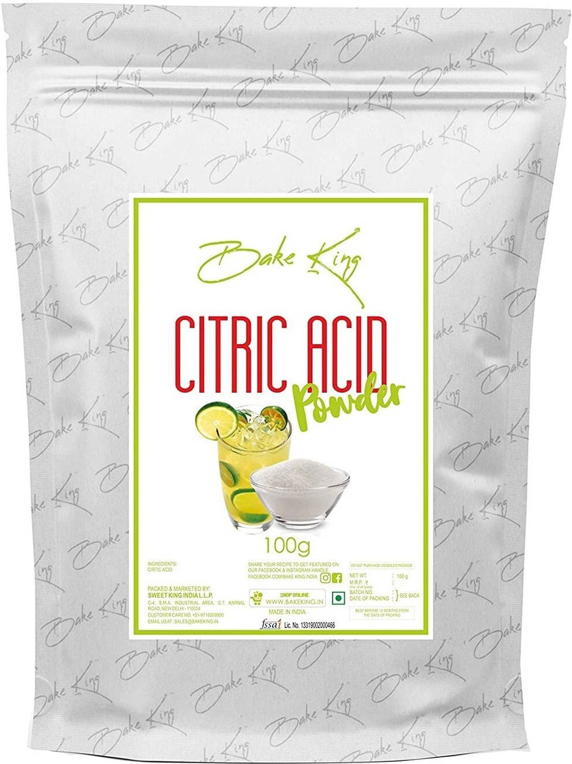 Bake King Citric Acid (Citrus) for Food and Bakery, 100g Citric Powder