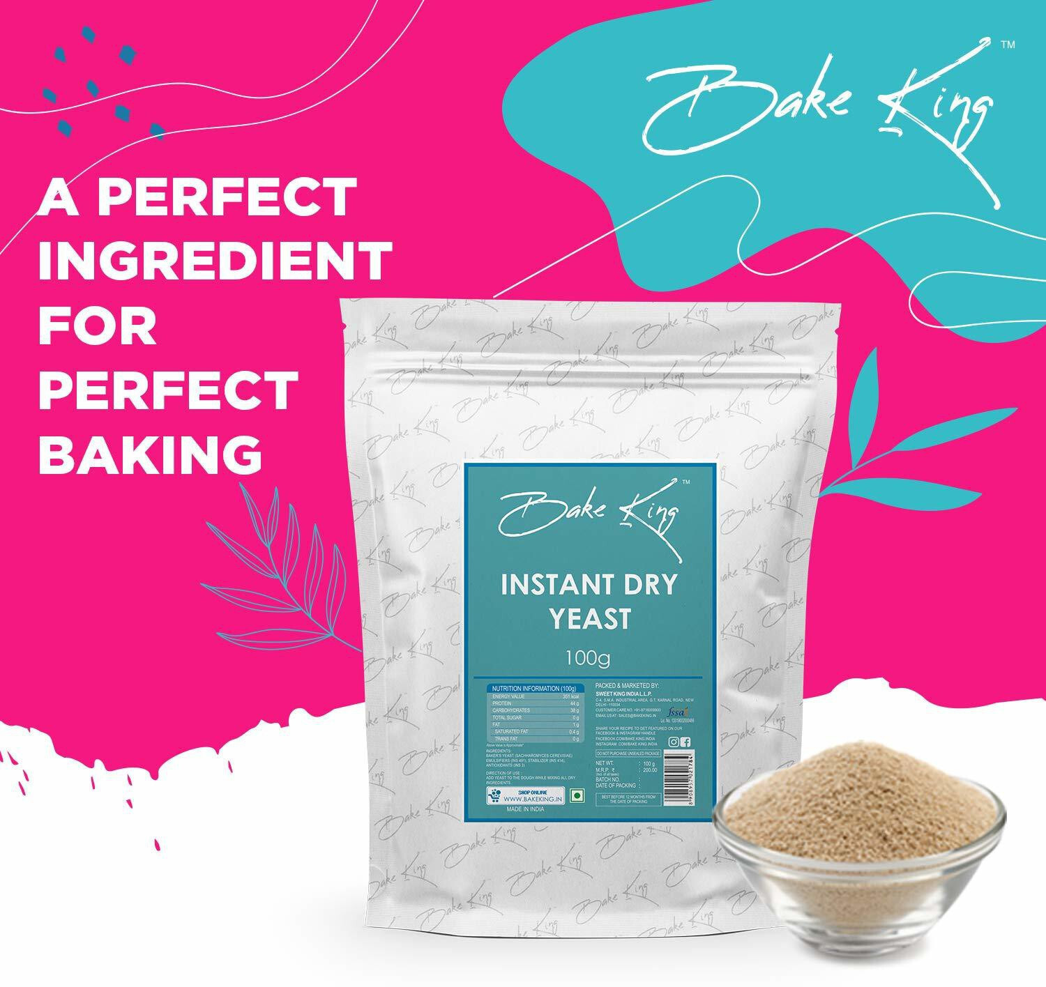 Image of Bake King Instant Dry Yeast 100 GMS | Grade A Quality | for Baking, Pizza, Cake, Bread, Wine Making, Dosa Yeast Powder (4 x 100 g)