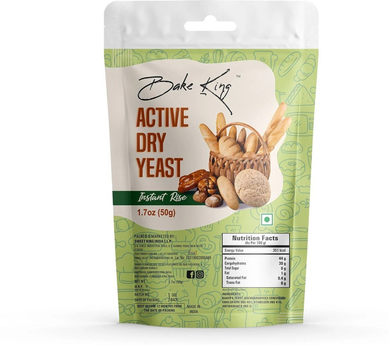 Bake King Grade A Quality 50gm- Active Instant Dry Yeast 50gm Yea