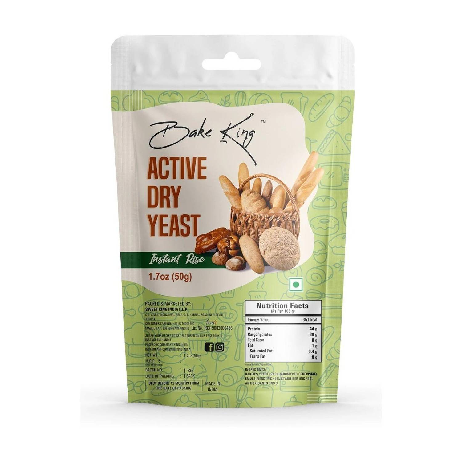 Bake King Grade A Quality 50gm- Active Instant Dry Yeast 50gm Yeast for Pizza Base Pantry, Baking Bread and Cake, Khamir Powder 50gm Yeast Powder Yeast Powder