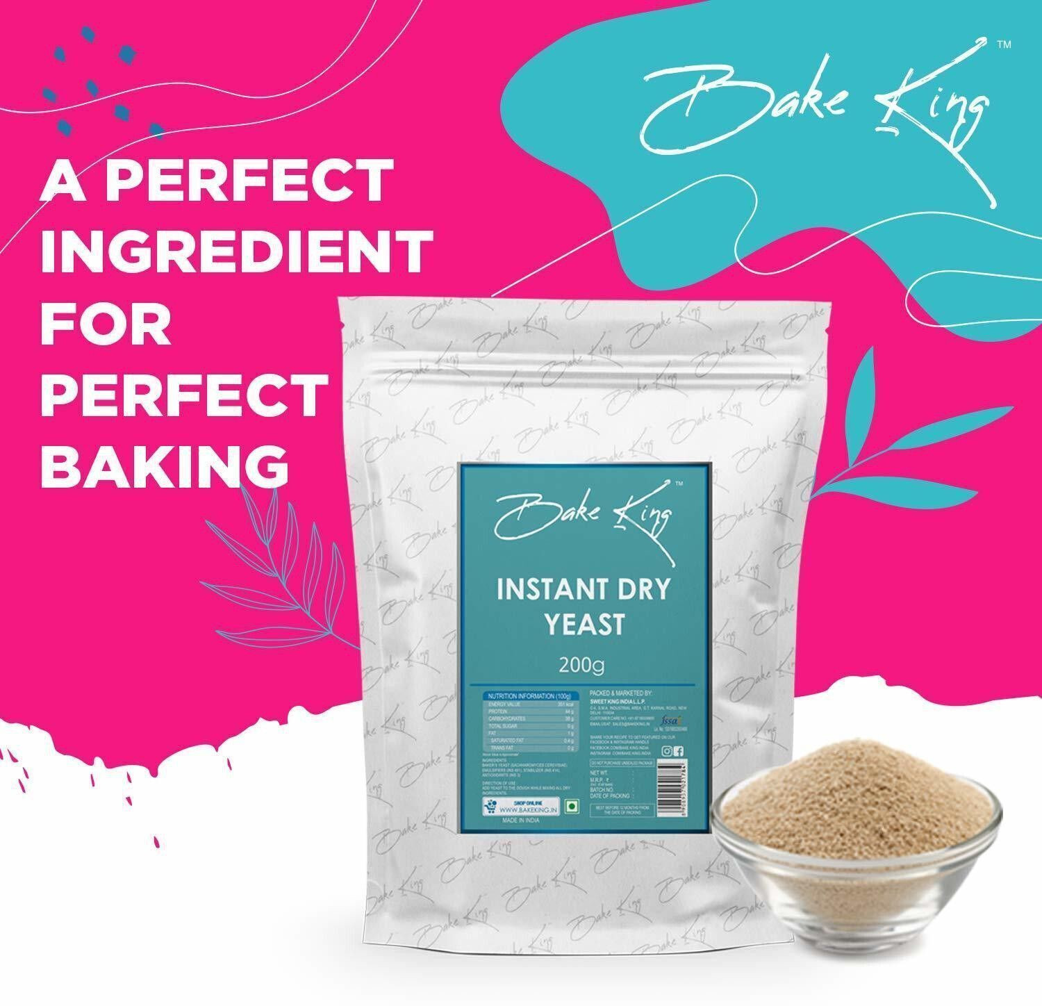 Image of Bake King 200g Grade A Quality Dry Yeast Powder 200g for Baking, Pizza, Cake, Bread, Wine Making, Dosa Yeast Powder