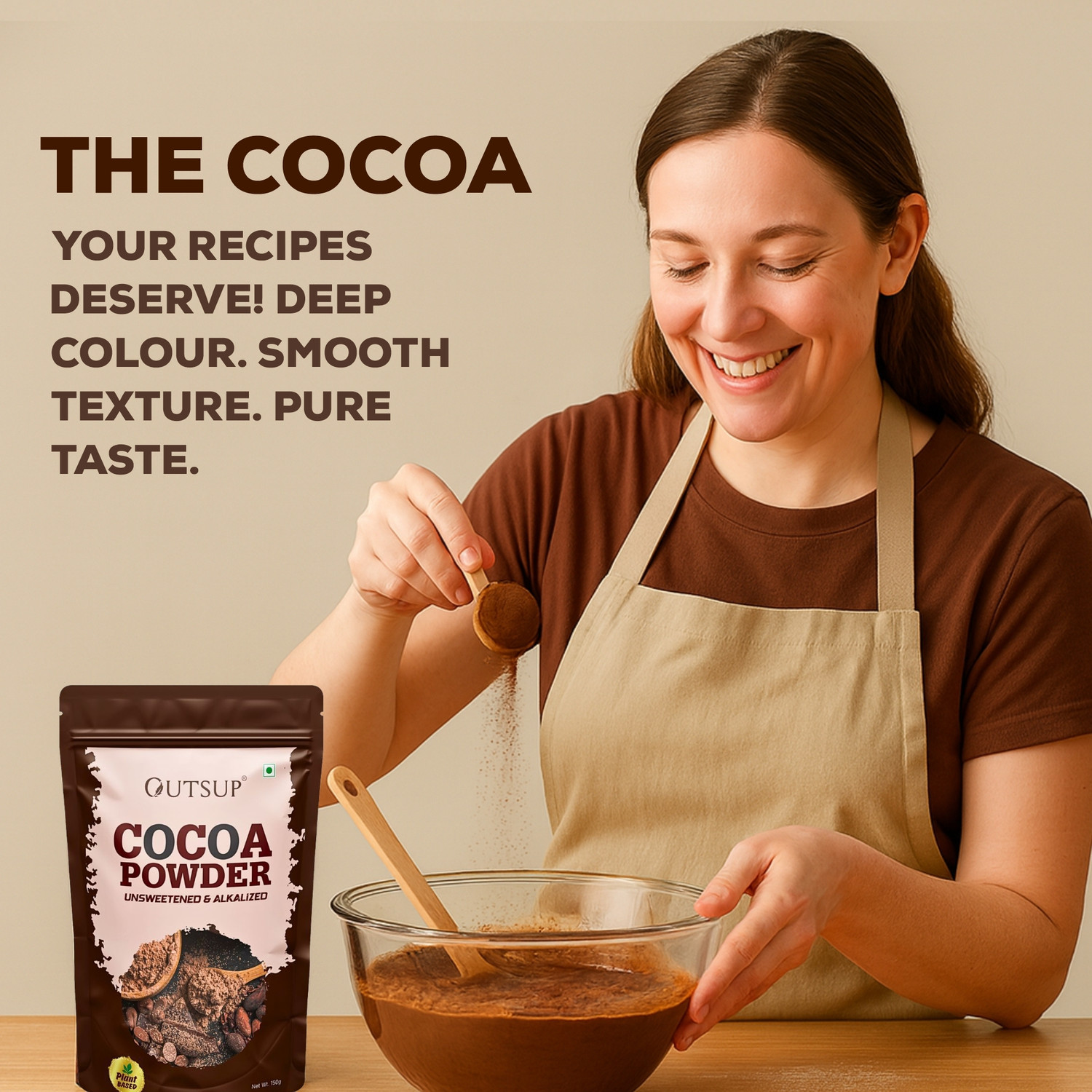 Image of OUTSUP Cocoa Powder Unsweetened & Alkalized | 21.5g Protein, Plant Based Cocoa Powder Cocoa Powder