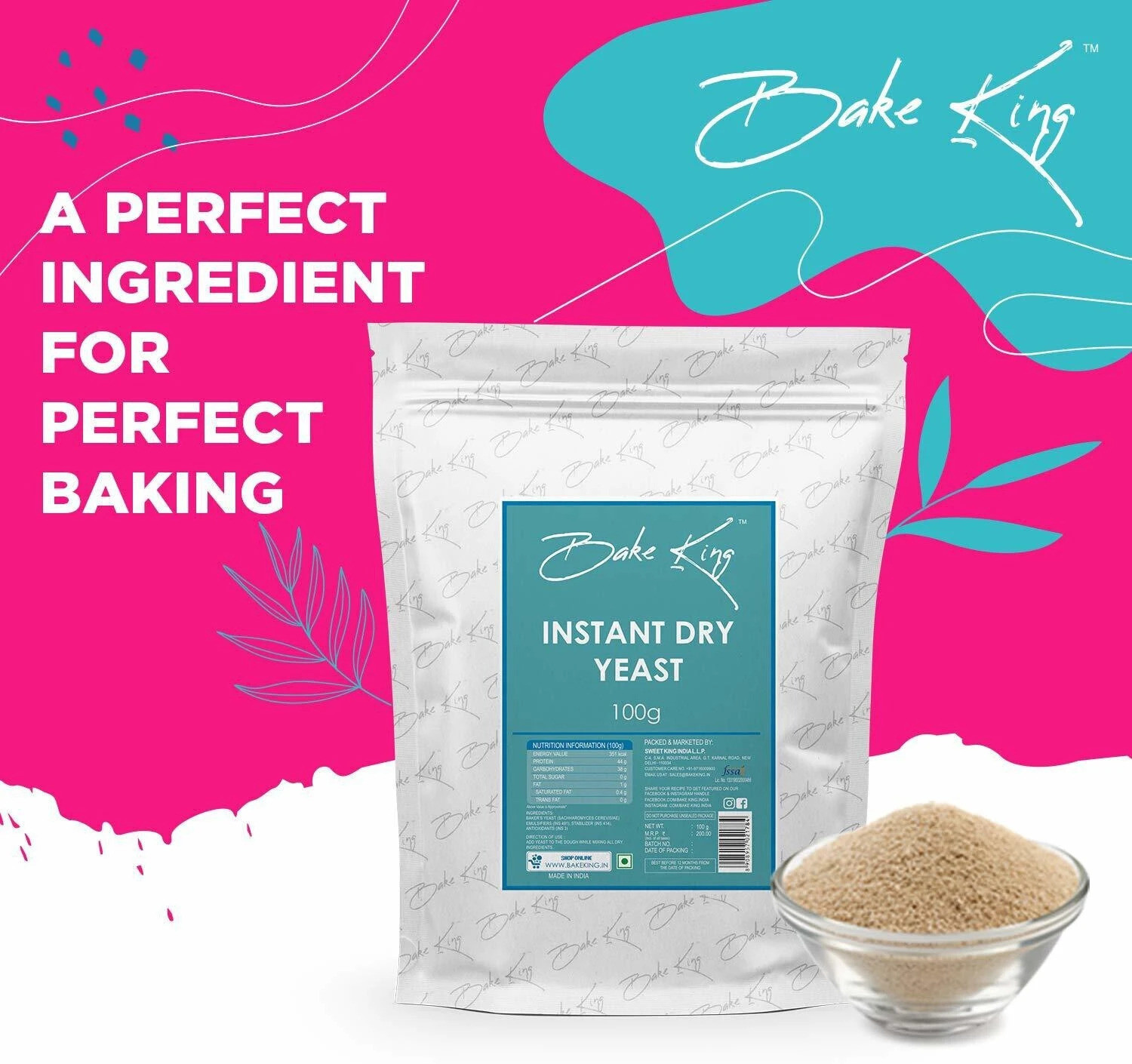 Image of Bake King Instant Dry Yeast Powder for kulchas, naans, pizza, pao, breads making Yeast Powder