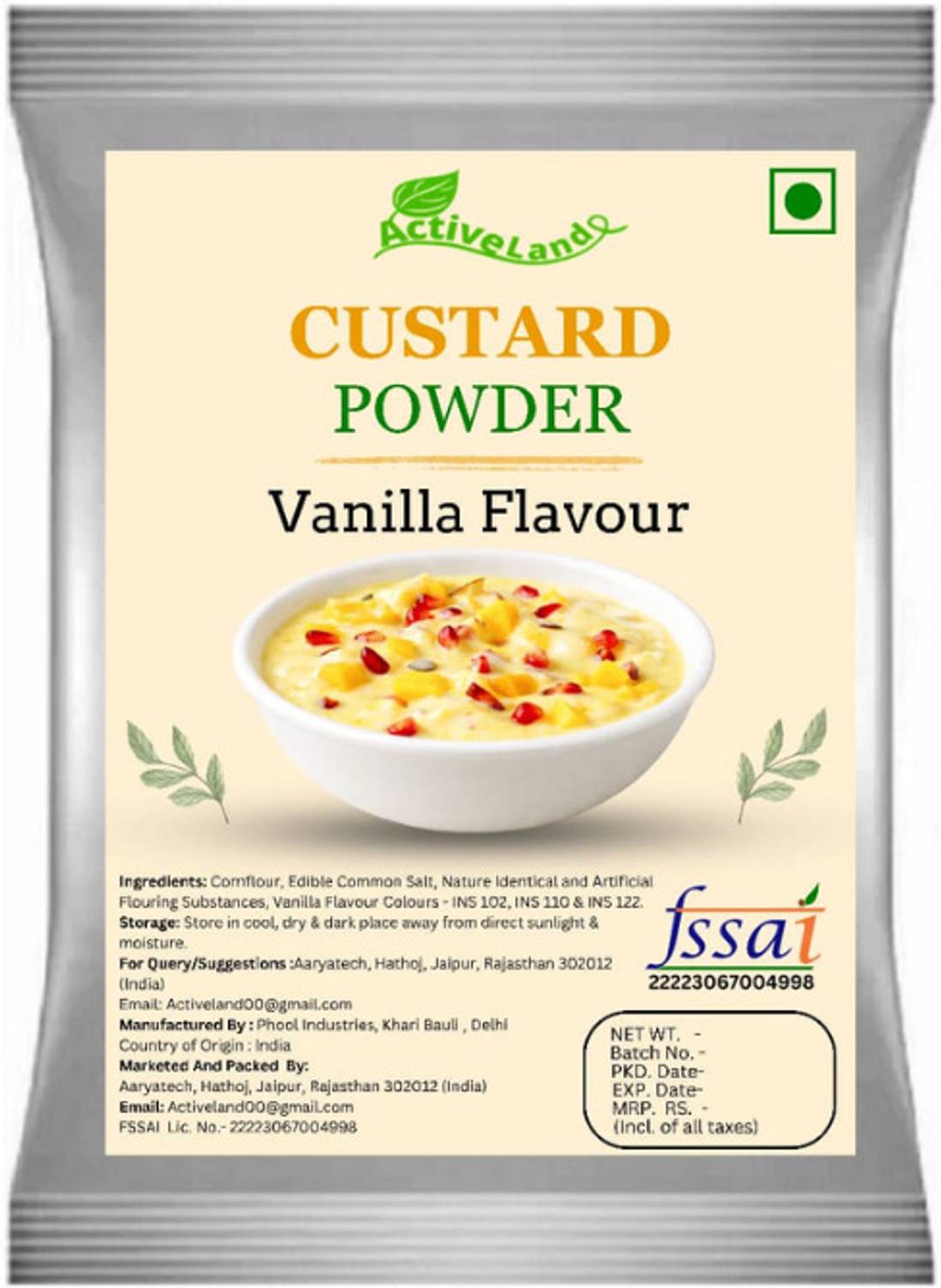Activeland Vanilla Flavor Custard Powder Fruit Salad, Milkshake & Desserts Custard Powder