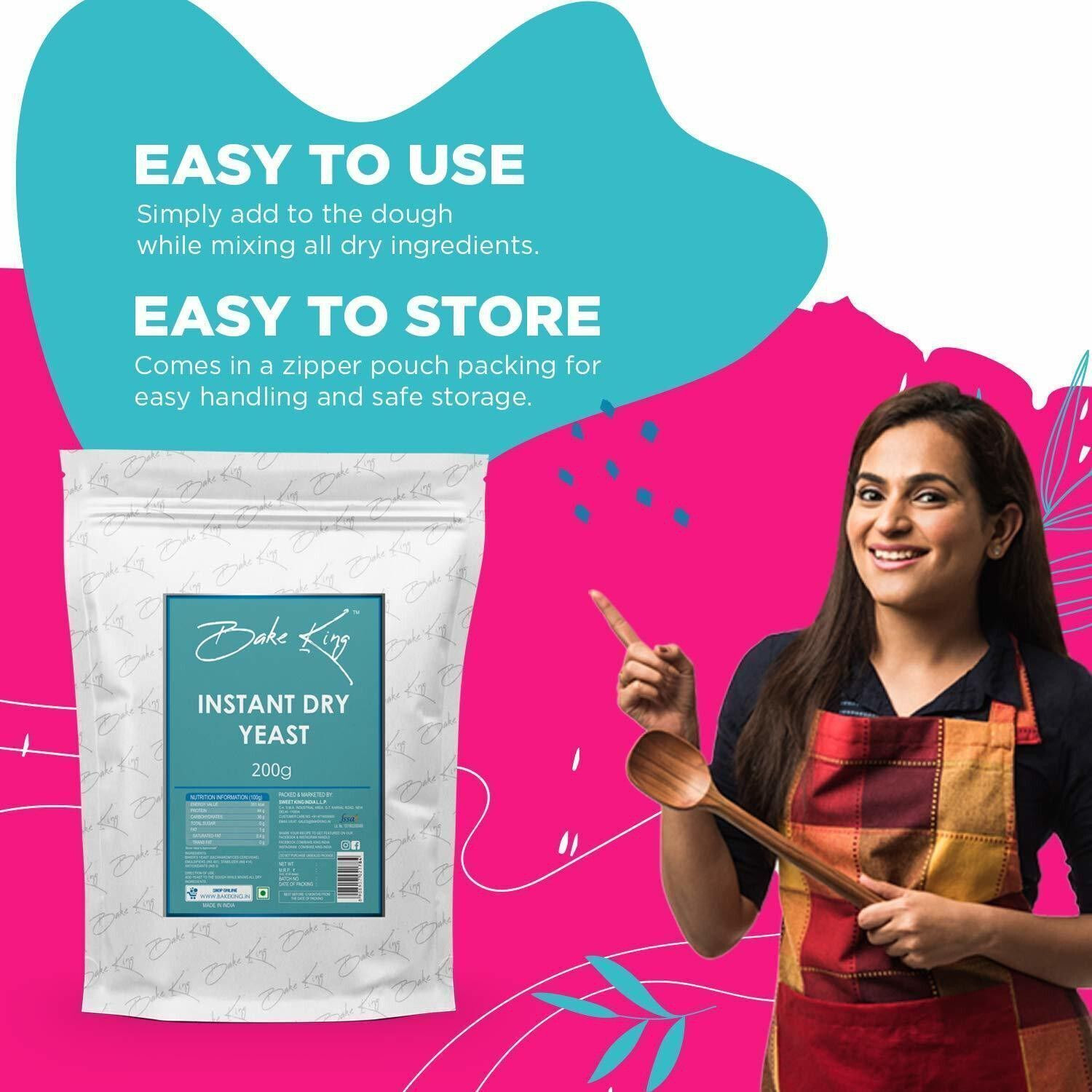 Image of Bake King 200g Grade A Quality Dry Yeast Powder 200g for Baking, Pizza, Cake, Bread, Wine Making, Dosa Yeast Powder