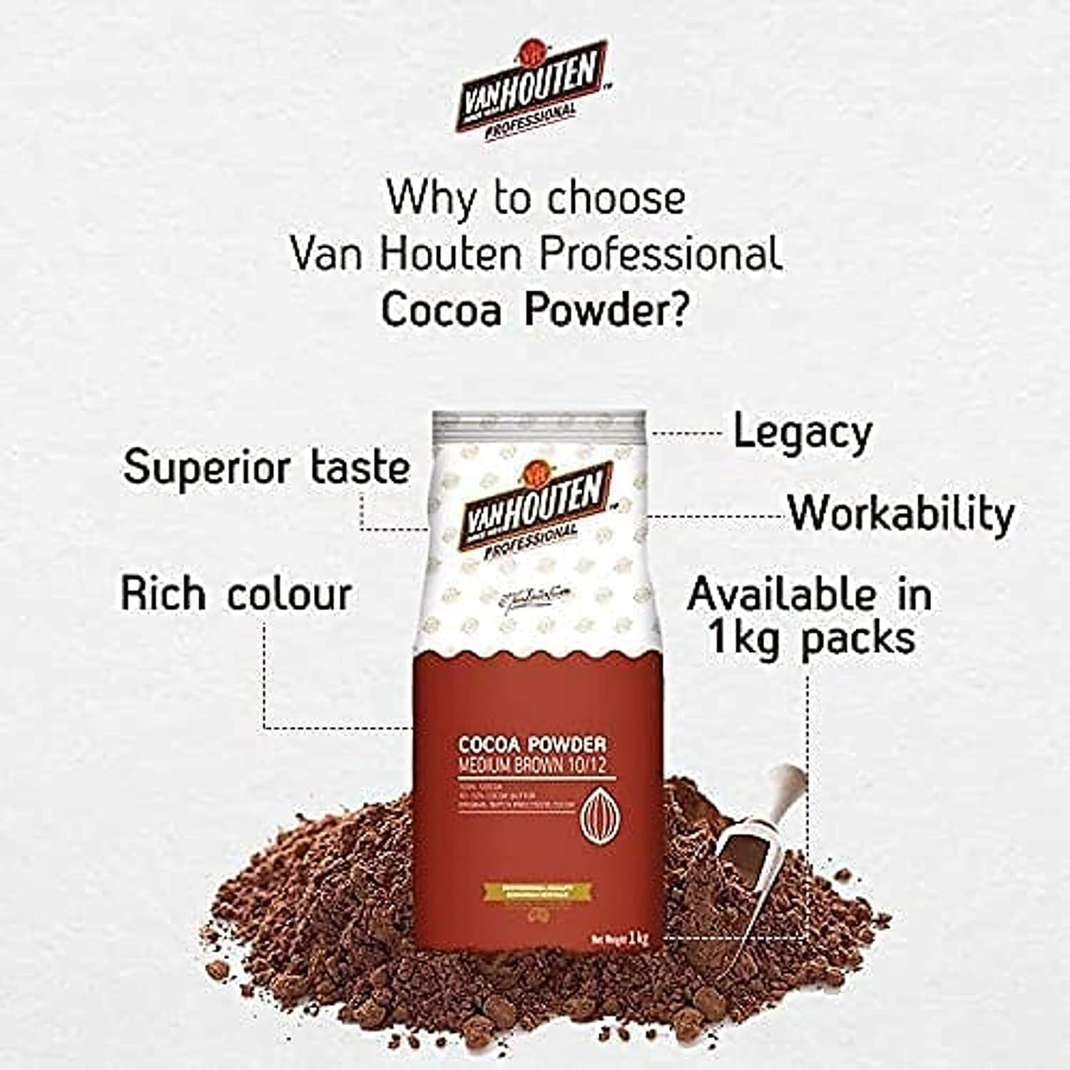 Image of BakeVale Vanhouten Professional Medium Brown Cocoa Powder Cocoa Powder