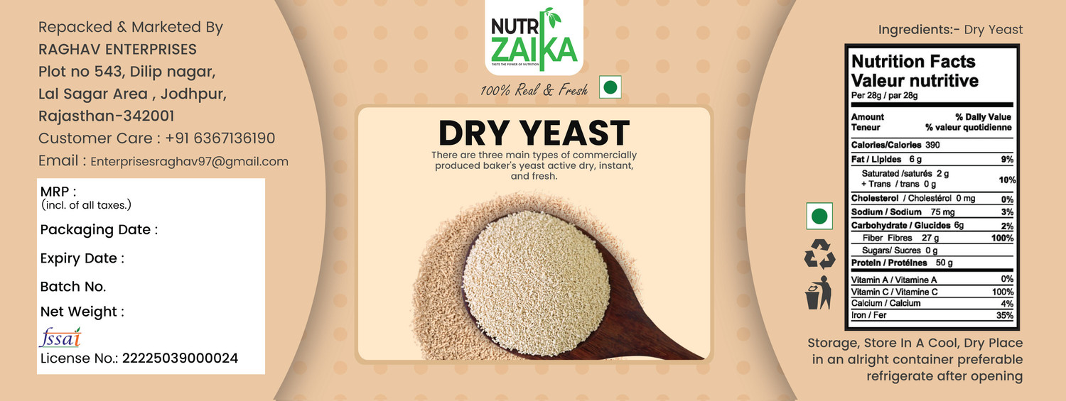 Image of NUTRI ZAIKA Dry Yeast | Active Baking Yeast | Instant Fermenting Agent for Soft & Fluffy Yeast Powder