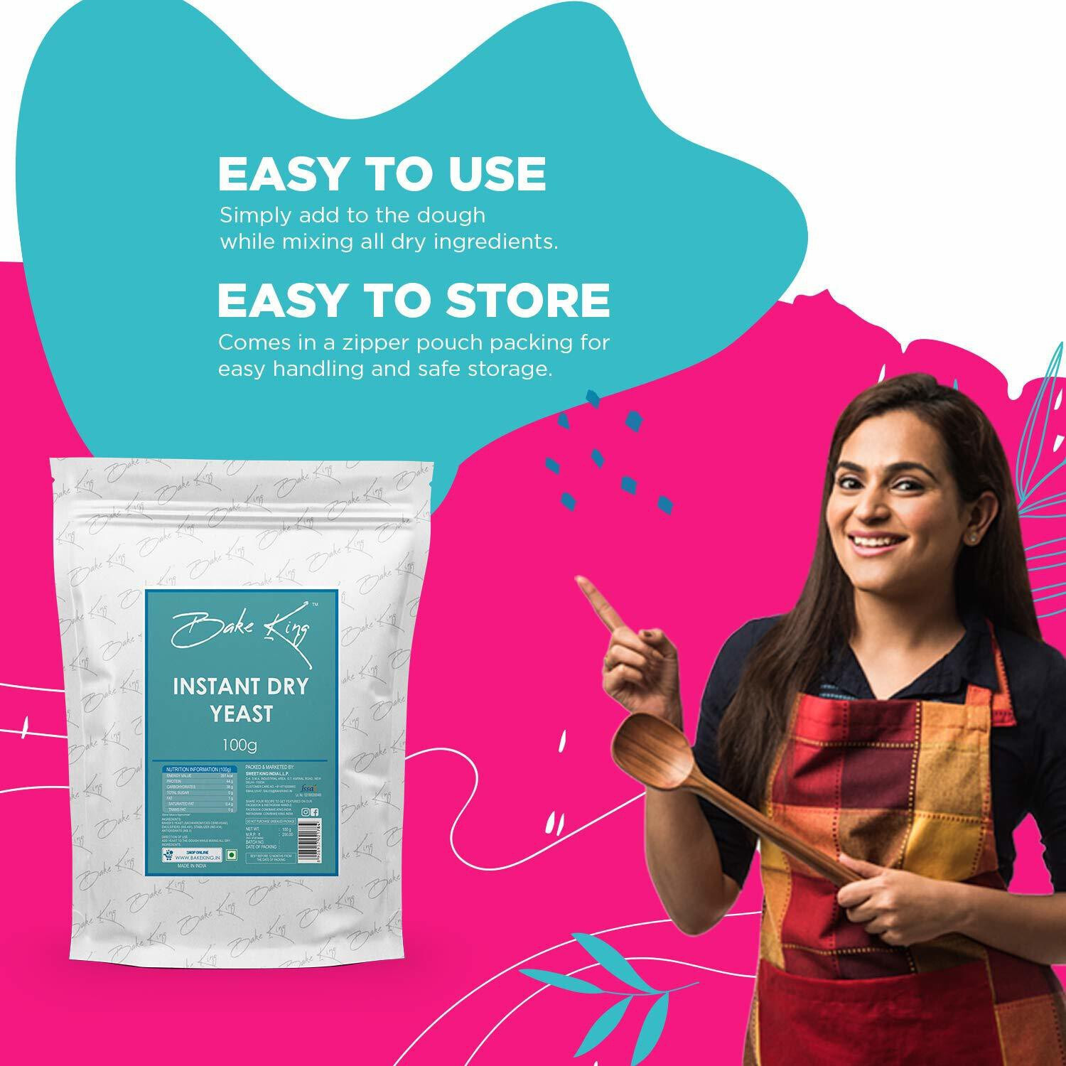 Image of Bake King Instant Dry Yeast Powder 100gm for Pizza Base & Baking Yeast Powder