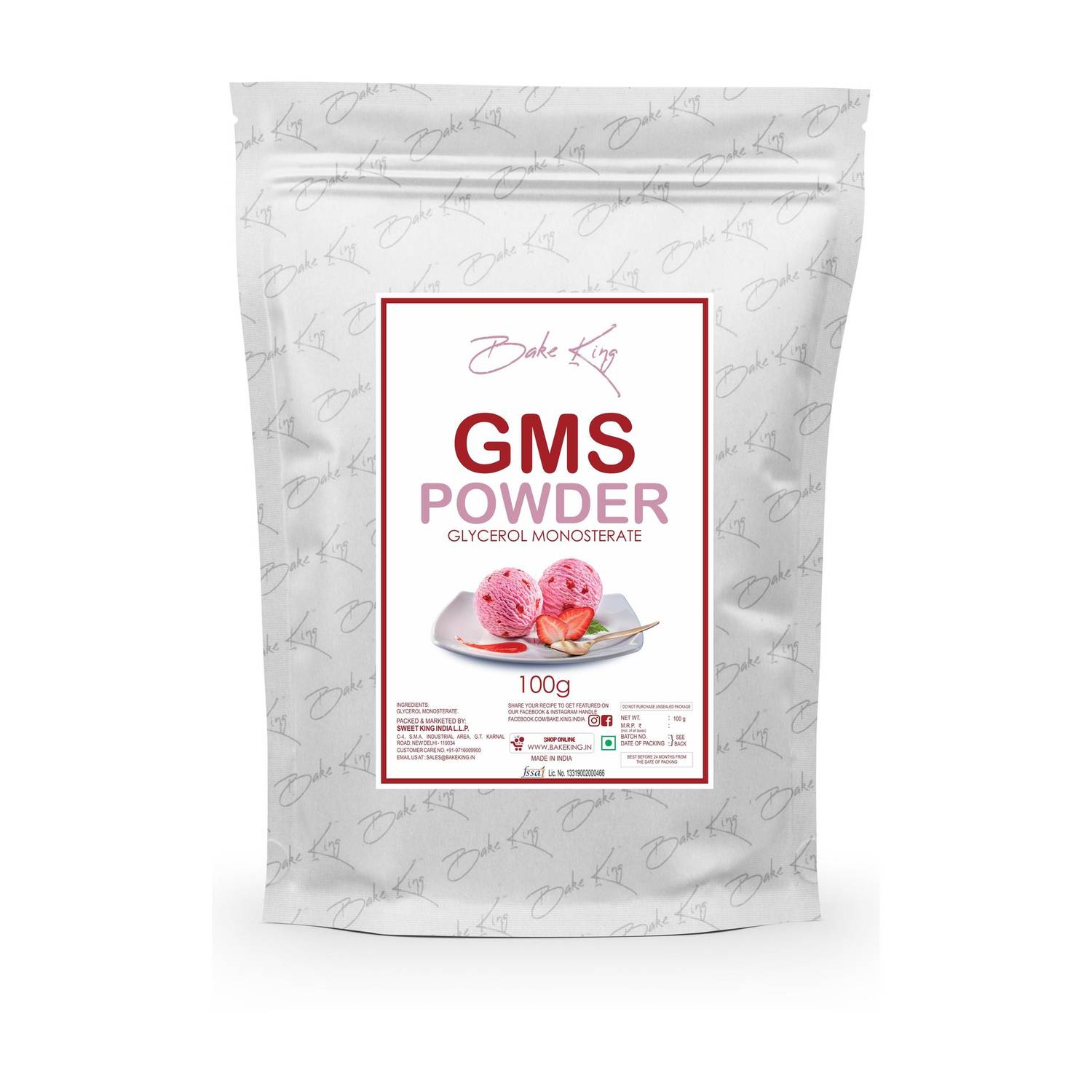 Bake King GMS Powder (Glycerol Monostearate) 100G for Ice Creams, Food Grade, GMS Powder for Making Soft, Smooth and Creamy, Anti Caking and Instant Cake Premixes, GMS Powder 100G Glycerol Monostearate (GMS) Powder