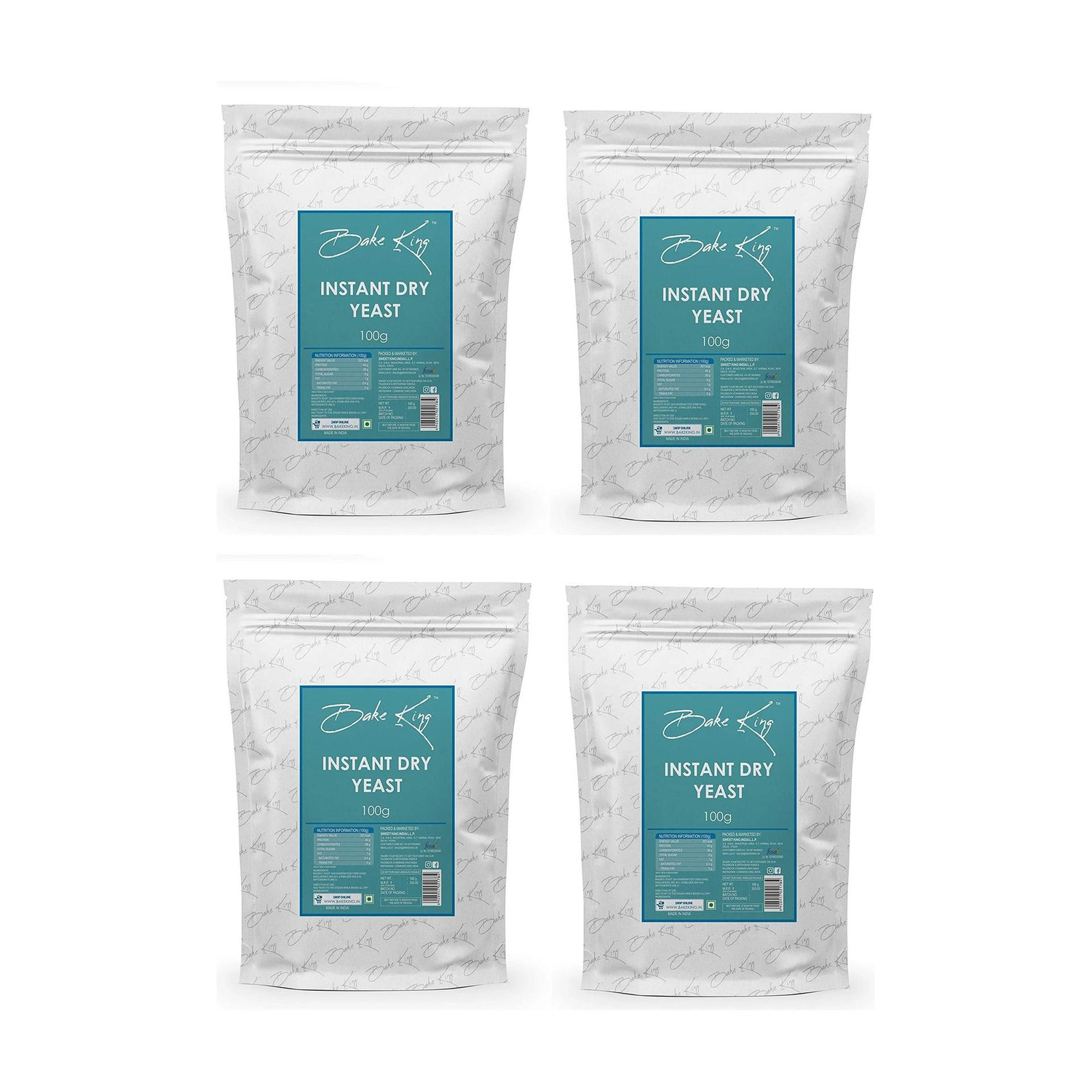 Image of Bake King Instant Dry Yeast 100 GMS | Grade A Quality | for Baking, Pizza, Cake, Bread, Wine Making, Dosa Yeast Powder (4 x 100 g)