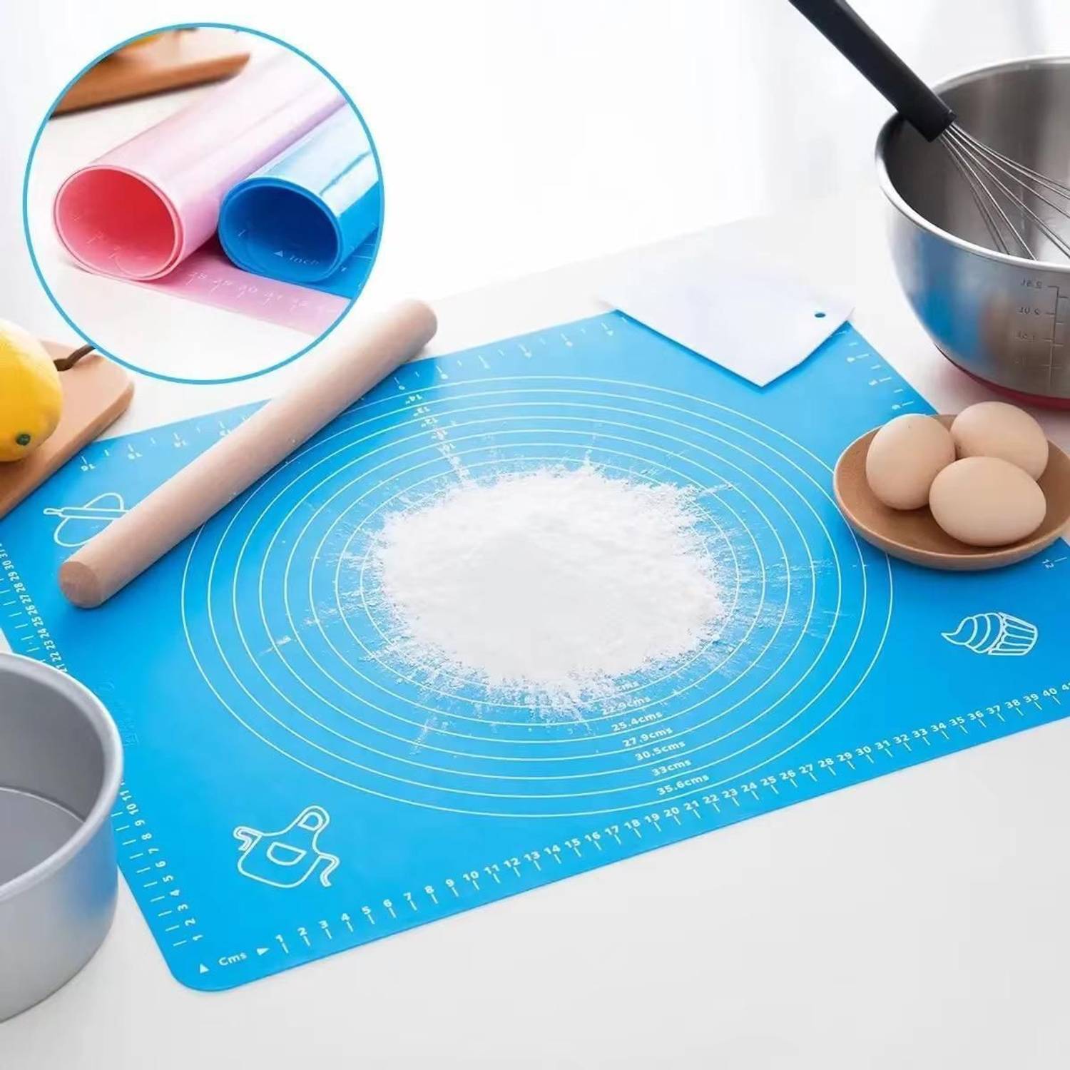 ABlue Clipper Roti Mat with Non-Stick Dough Kneading Mat for Chapati Food-grade Silicone Baking Mat