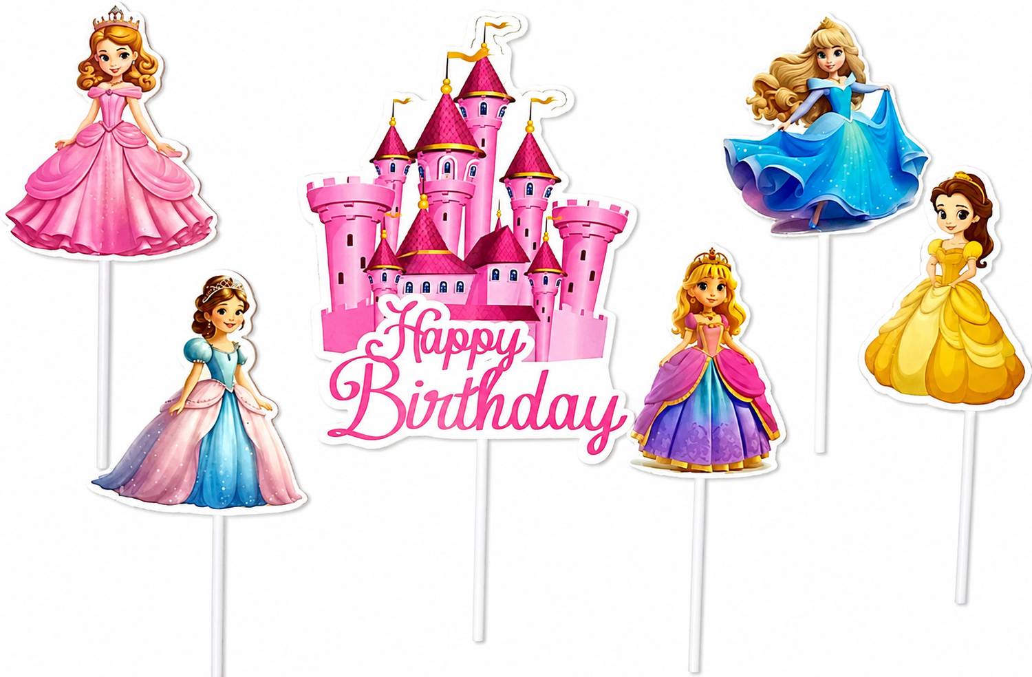 Adwitiya Adwitiya Princess Theme Happy Birthday Cake Topper Set Castle & Princess Party Cake Topper