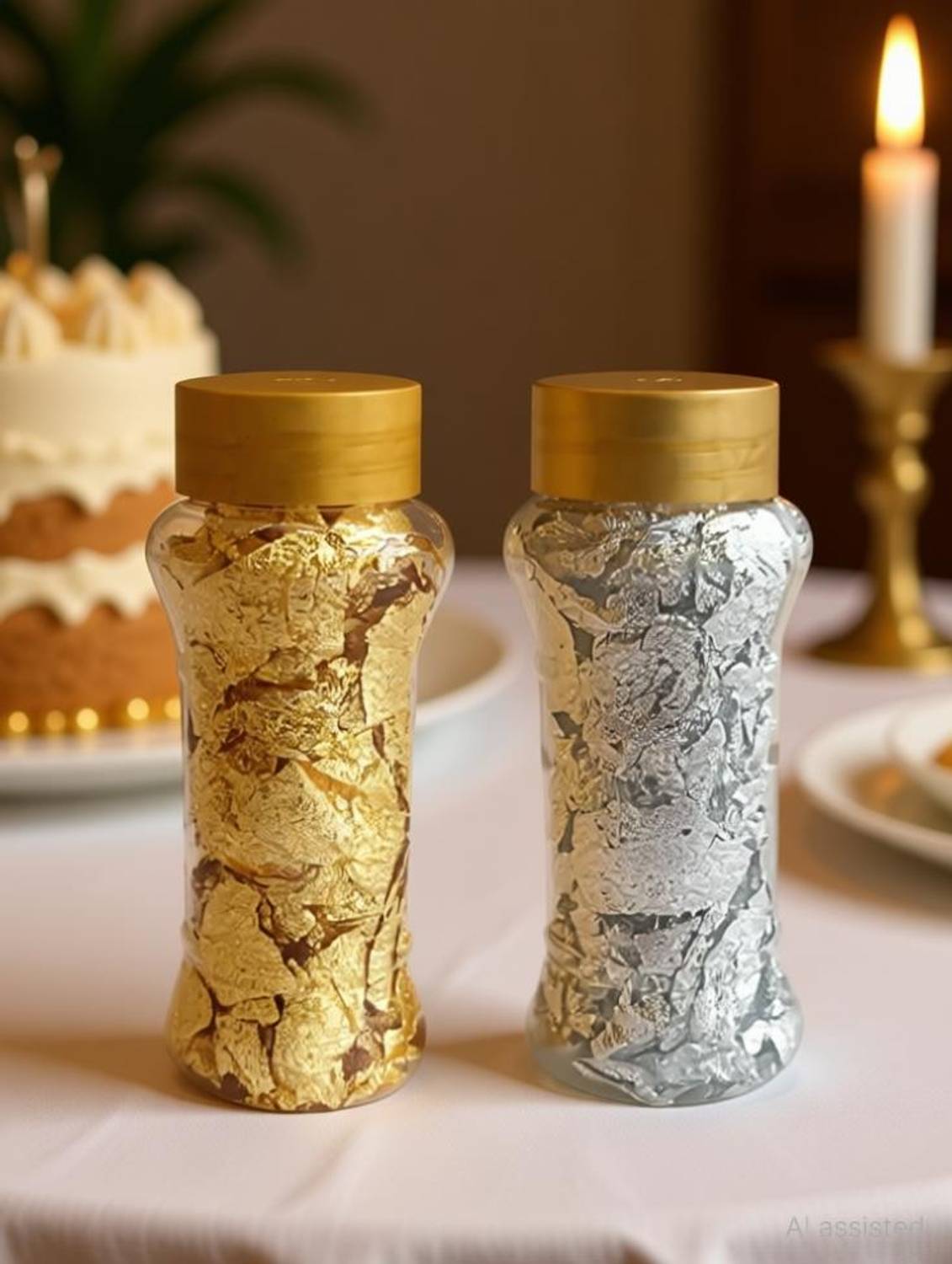 Bakedude 1 Golden foil Flake and 1 Silver foil Flake for Decorating Cake Borders Baking Glitters