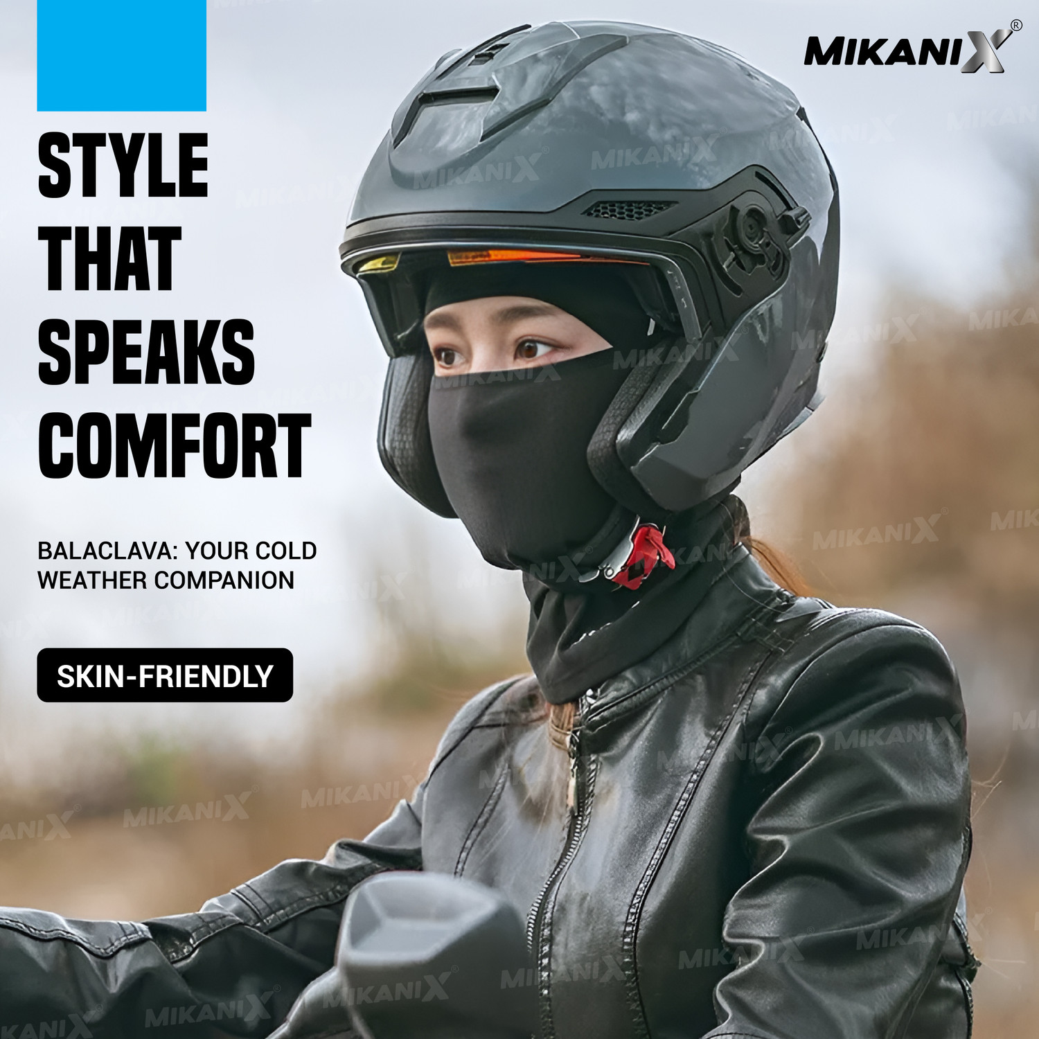 Image of MIKANIX Black Bike Face Mask for Men & Women
