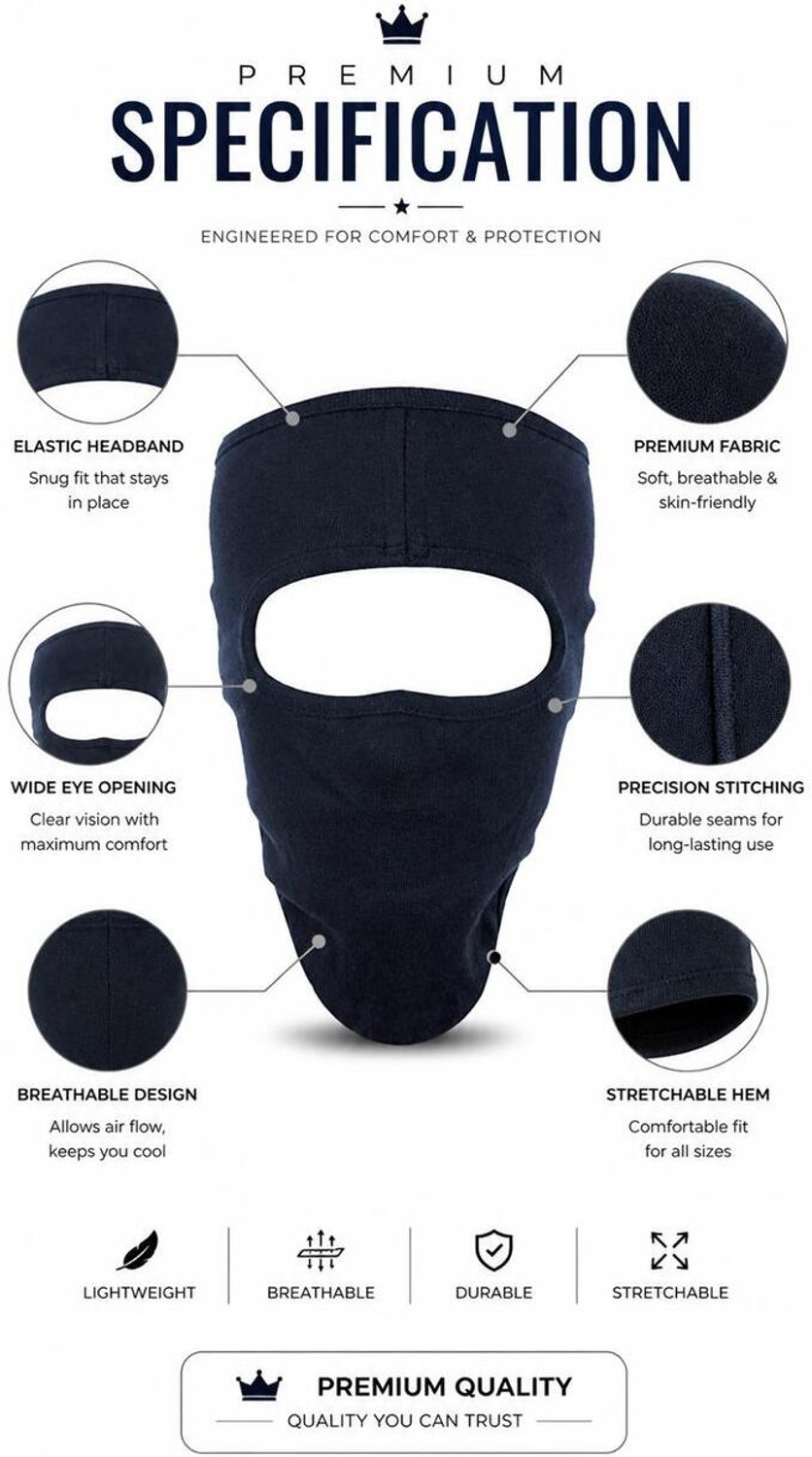 Image of ZENLINK Black Bike Face Mask for Men & Women (Size: Free, Balaclava)