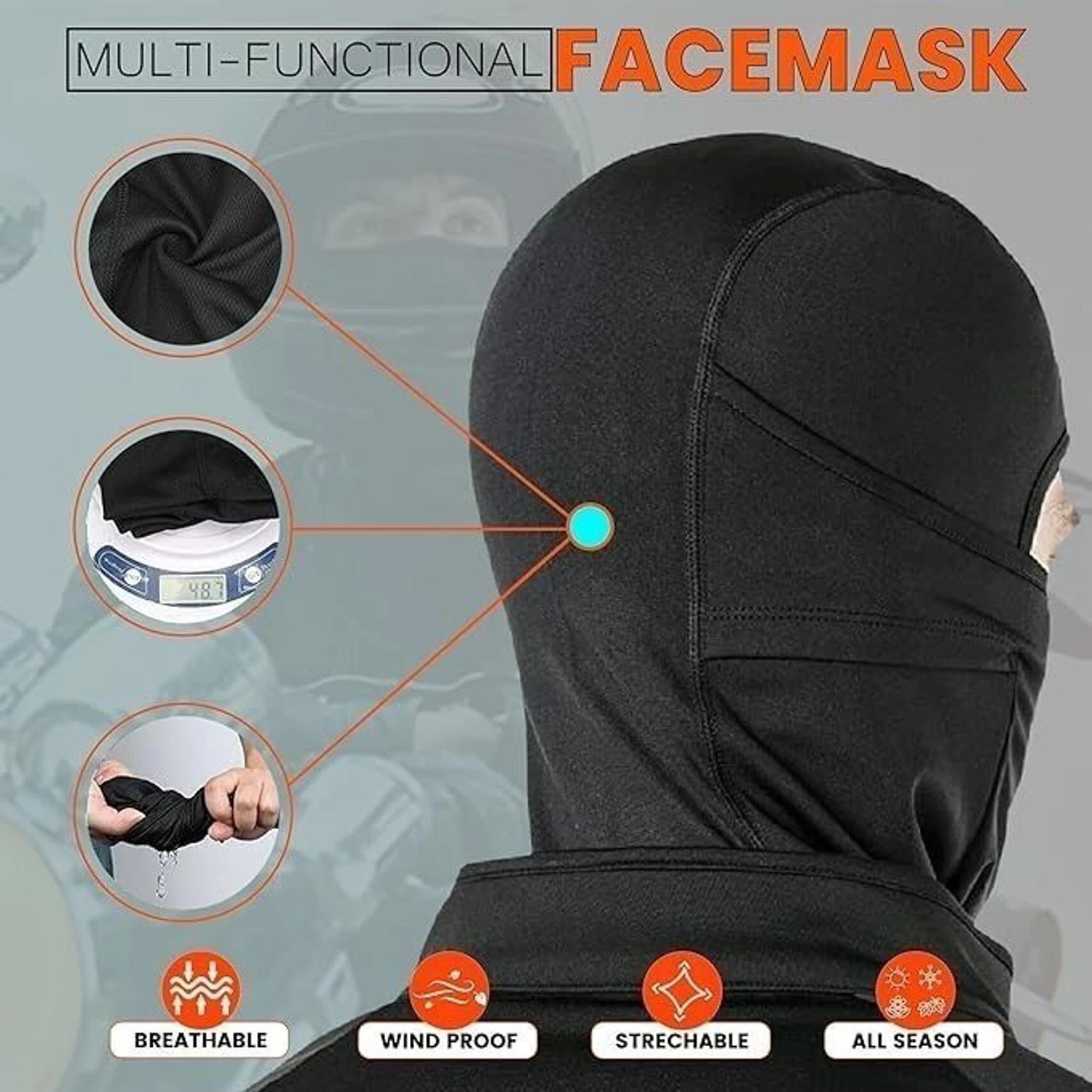 Image of Caiuse Black Bike Face Mask for Men & Women