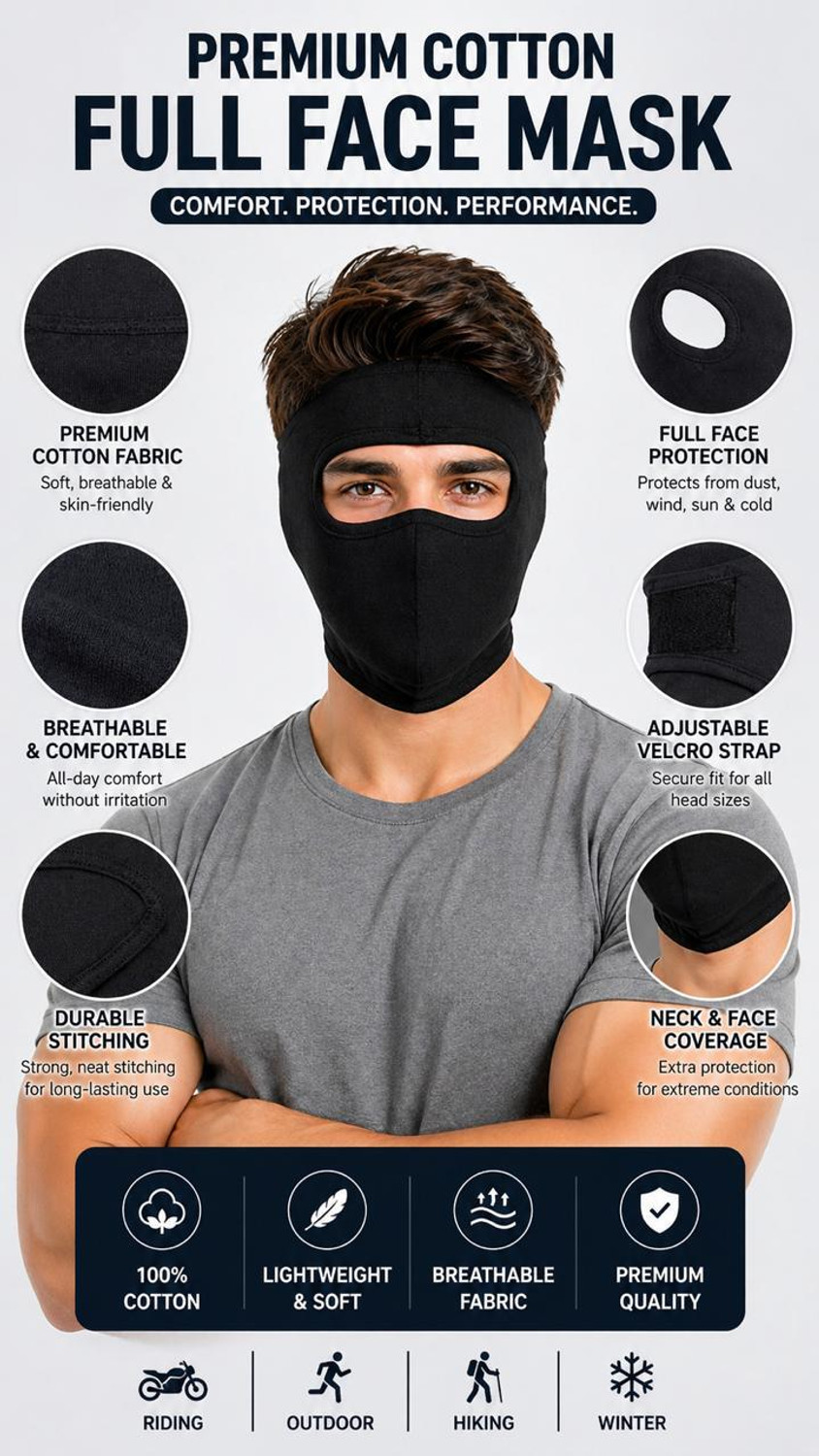 Image of ZENLINK Black Bike Face Mask for Men & Women (Size: Free, Balaclava)