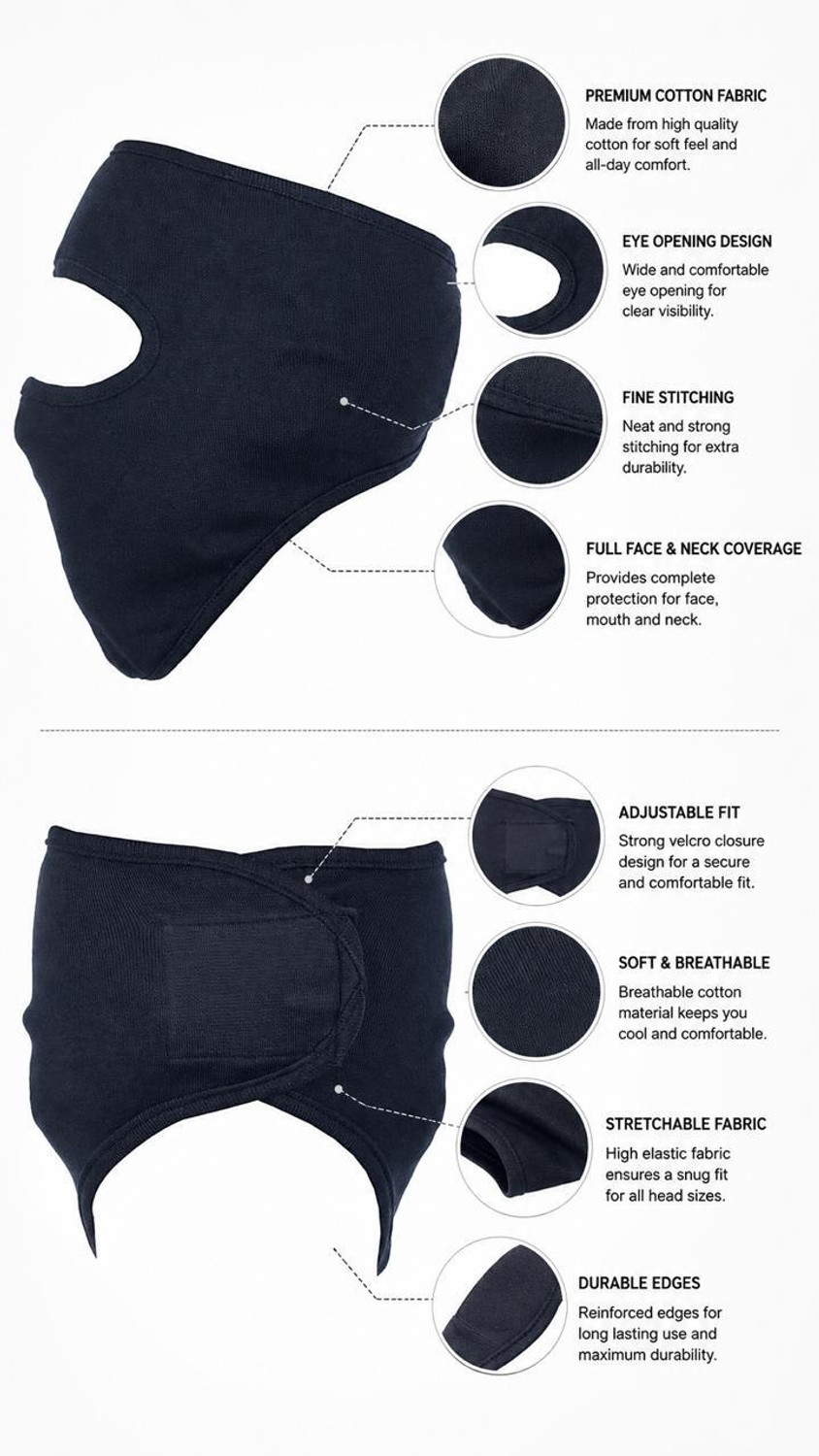 Image of ZENLINK Black Bike Face Mask for Men & Women (Size: Free, Balaclava)