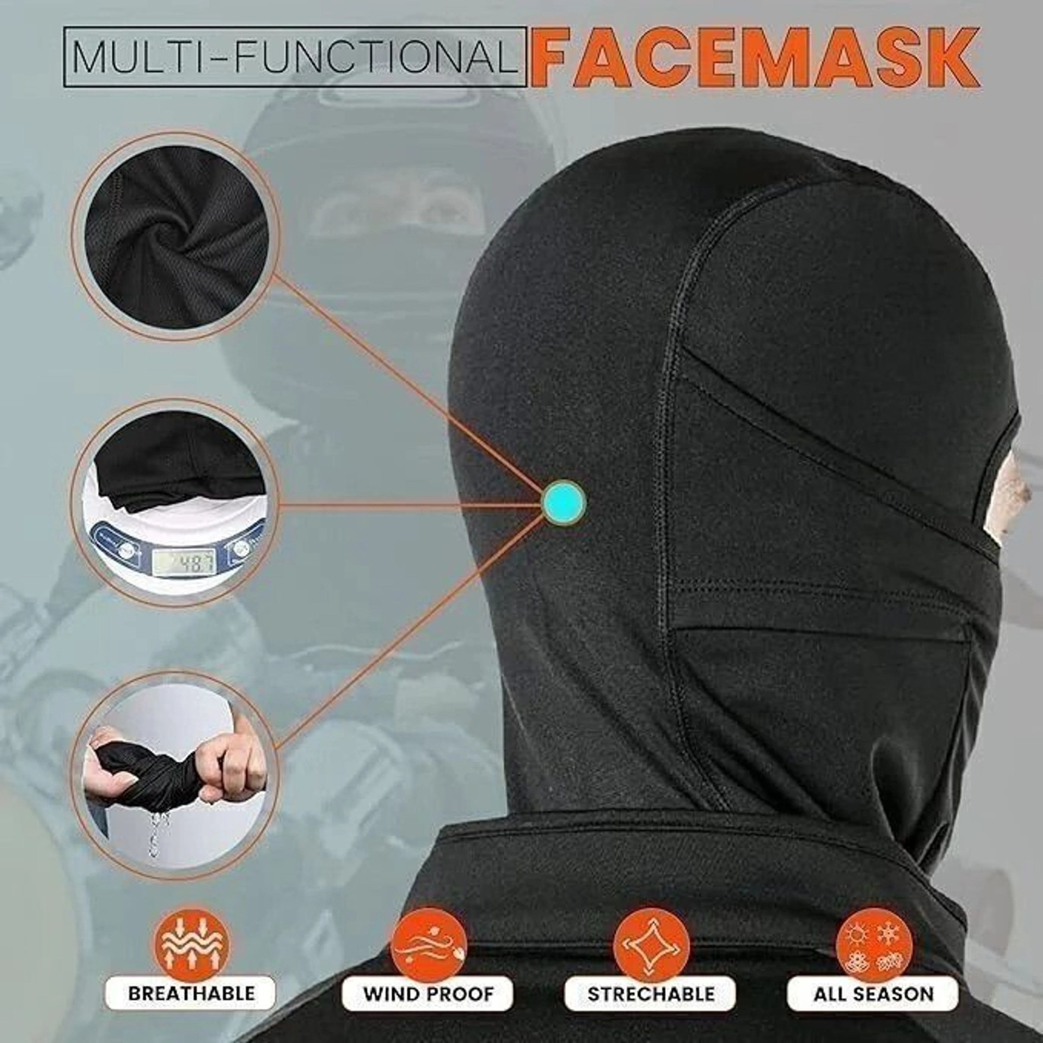 Image of AUTOSITE Black, Grey Bike Face Mask for Men & Women