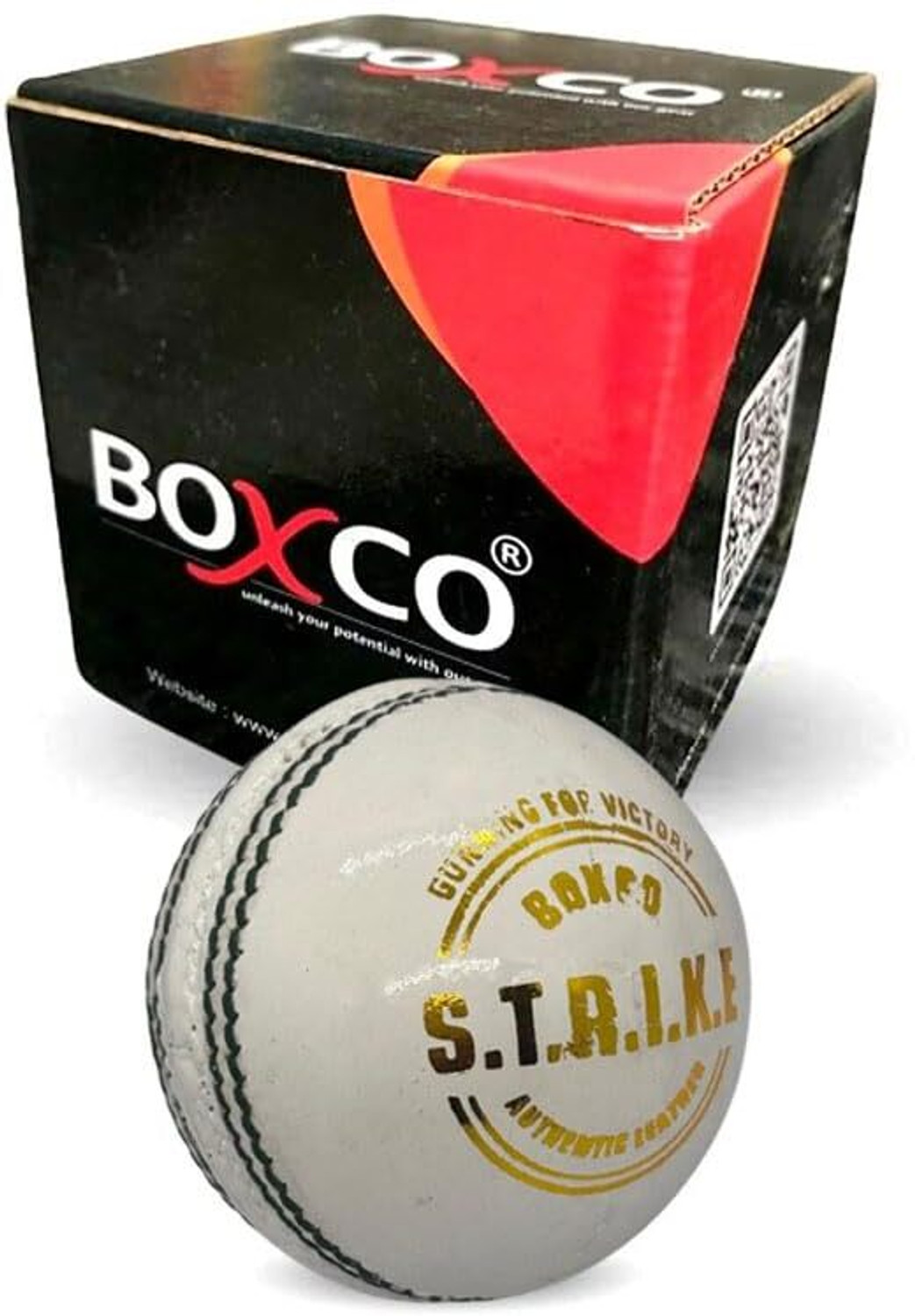 Image of BOXCO Strike Leather Cricket Ball - Consturction Four Piece, Ideal for 20 Overs Cricket Leather Ball (Standard, Pack of 1, White)