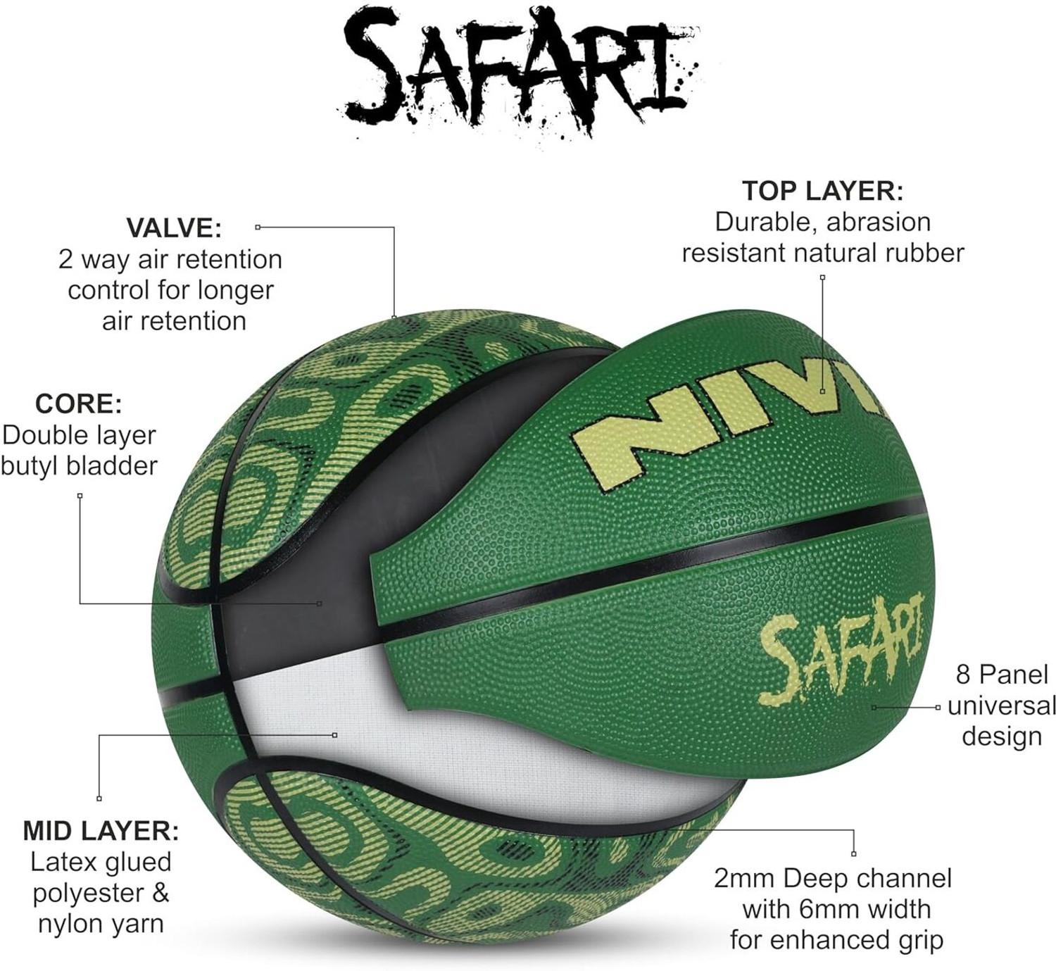 Image of NIVIA Safari Basketball, Molded Durable Rubber Cover , All Indoor & Outdoor Surfaces Basketball - Size: 3