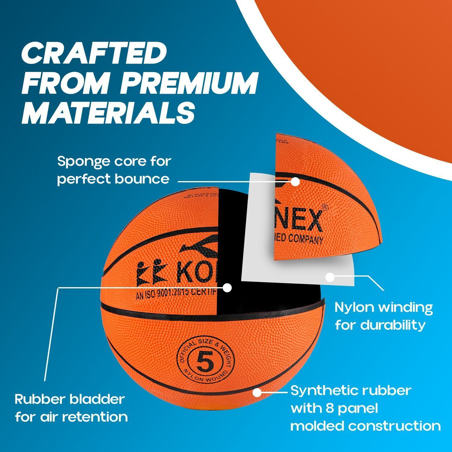 Image of Konex Pro Basketball - (with Inflating /Deflating Pin) Basketball - Size: 5