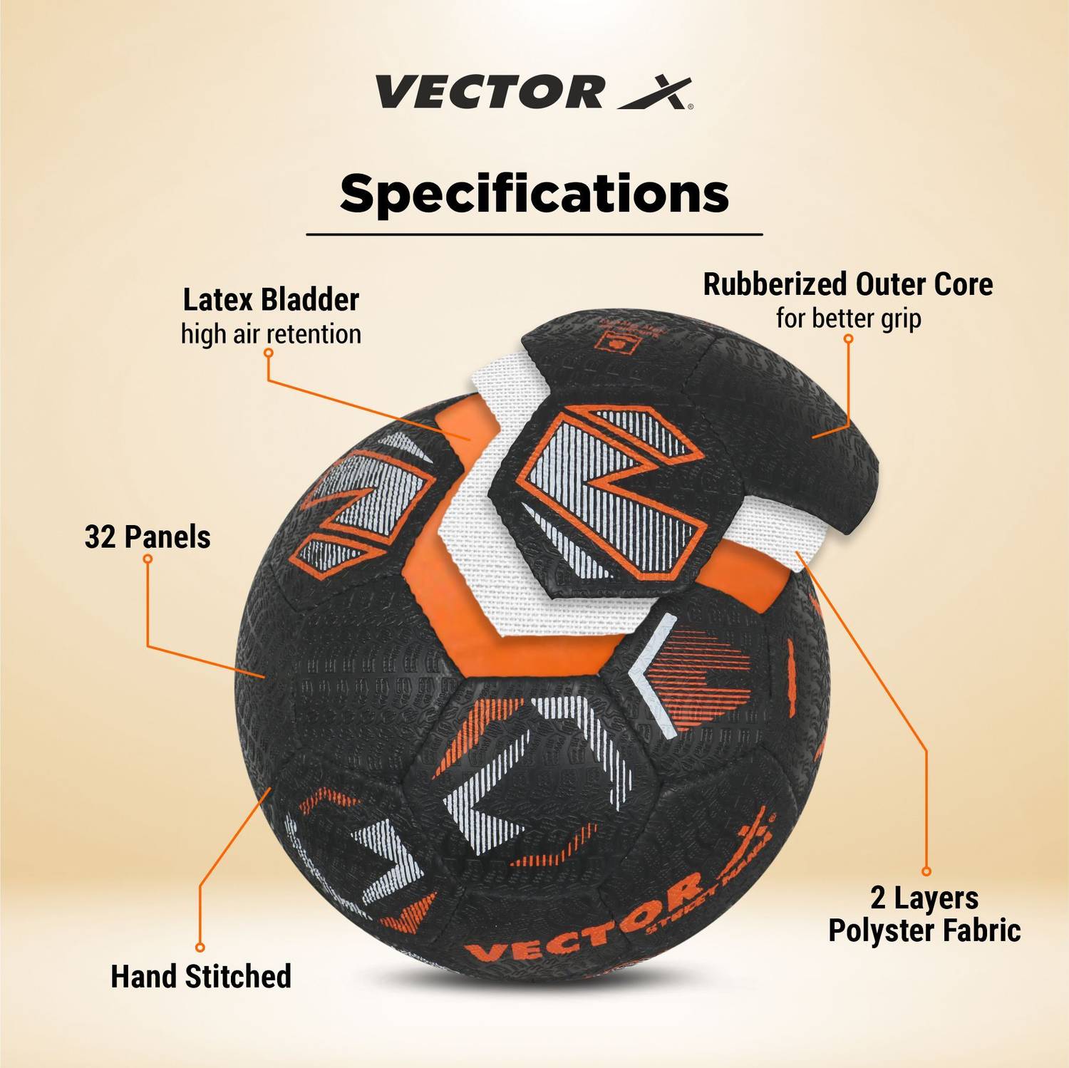 VECTOR X Street Mania Hand Stitched ball + Pump Football - Size: 5