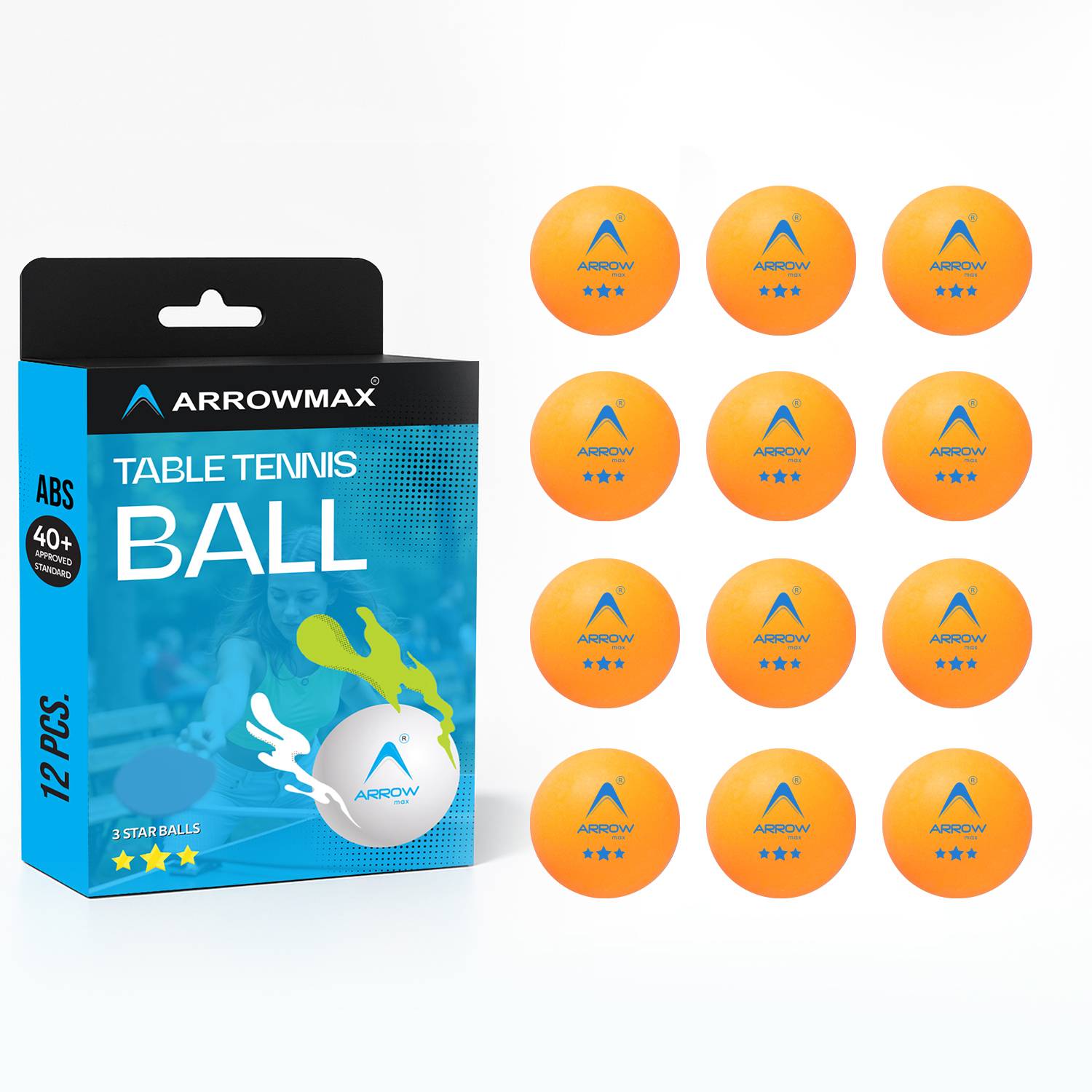 ArrowMax Table Tennis Ping Pong TT ball ABS material for Kids And Adults-Pack of 12 Table Tennis Ball