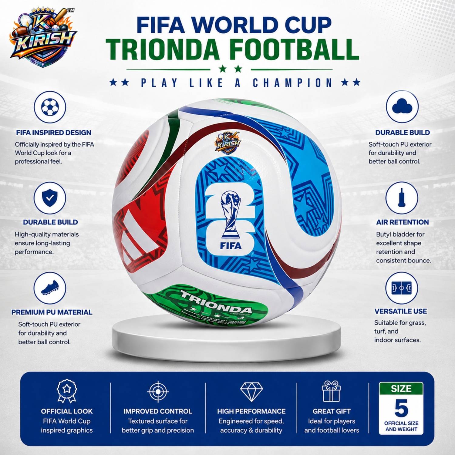 K KIRISH Fifa World Cup Football Size 5 - Image 4