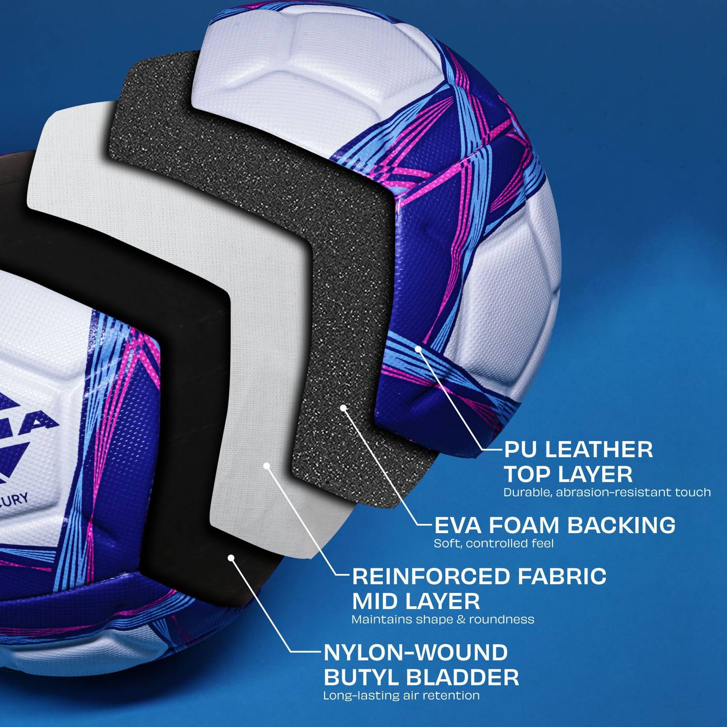 NIVIA Mercury 12 Panel PU Leather Soccer Ball - Size 5 - Image 4