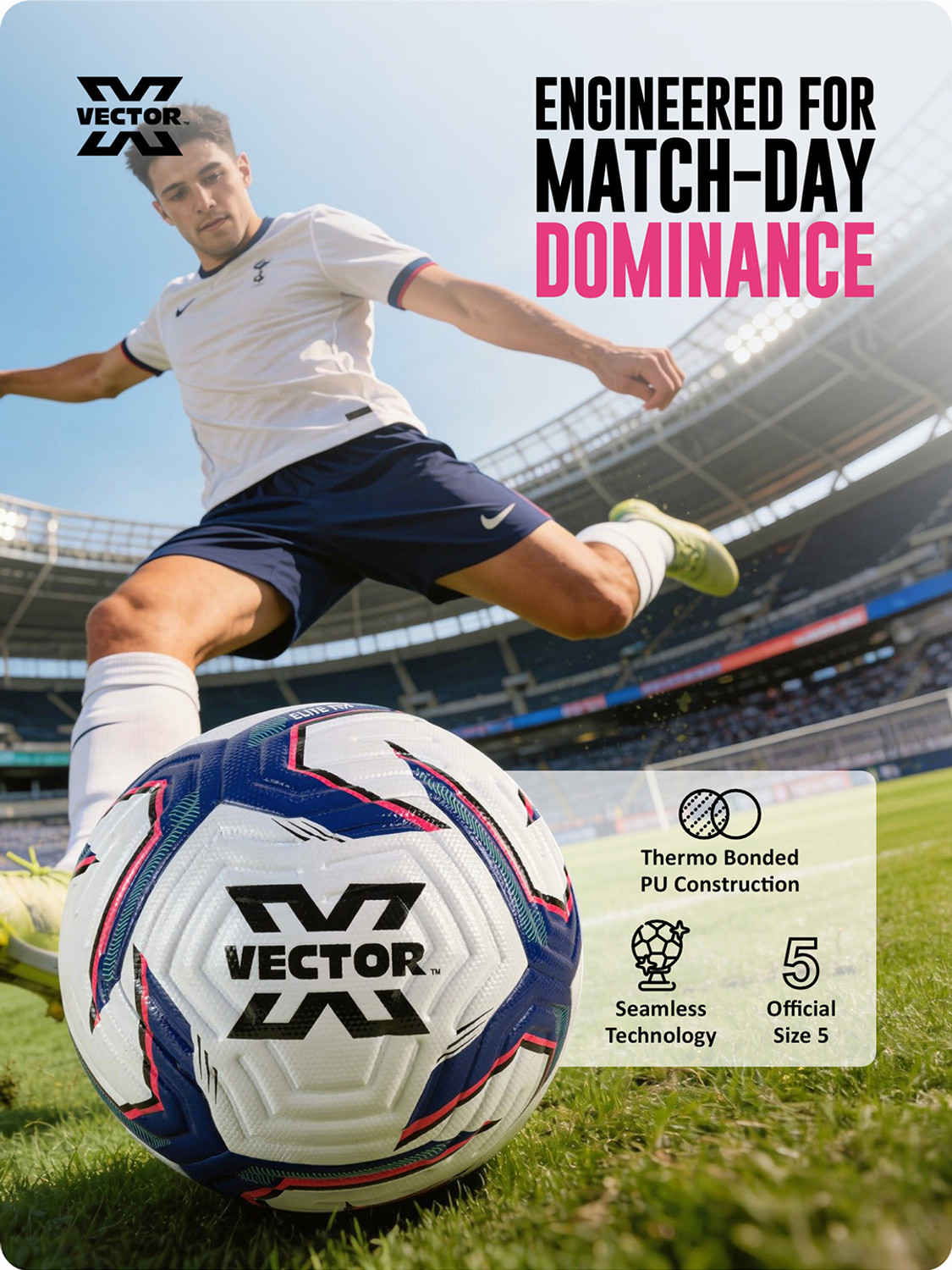 Image of VECTOR X Elite PU Thermo Bonded, Seamless Technology design Soccer Professional Match Football - Size: 5