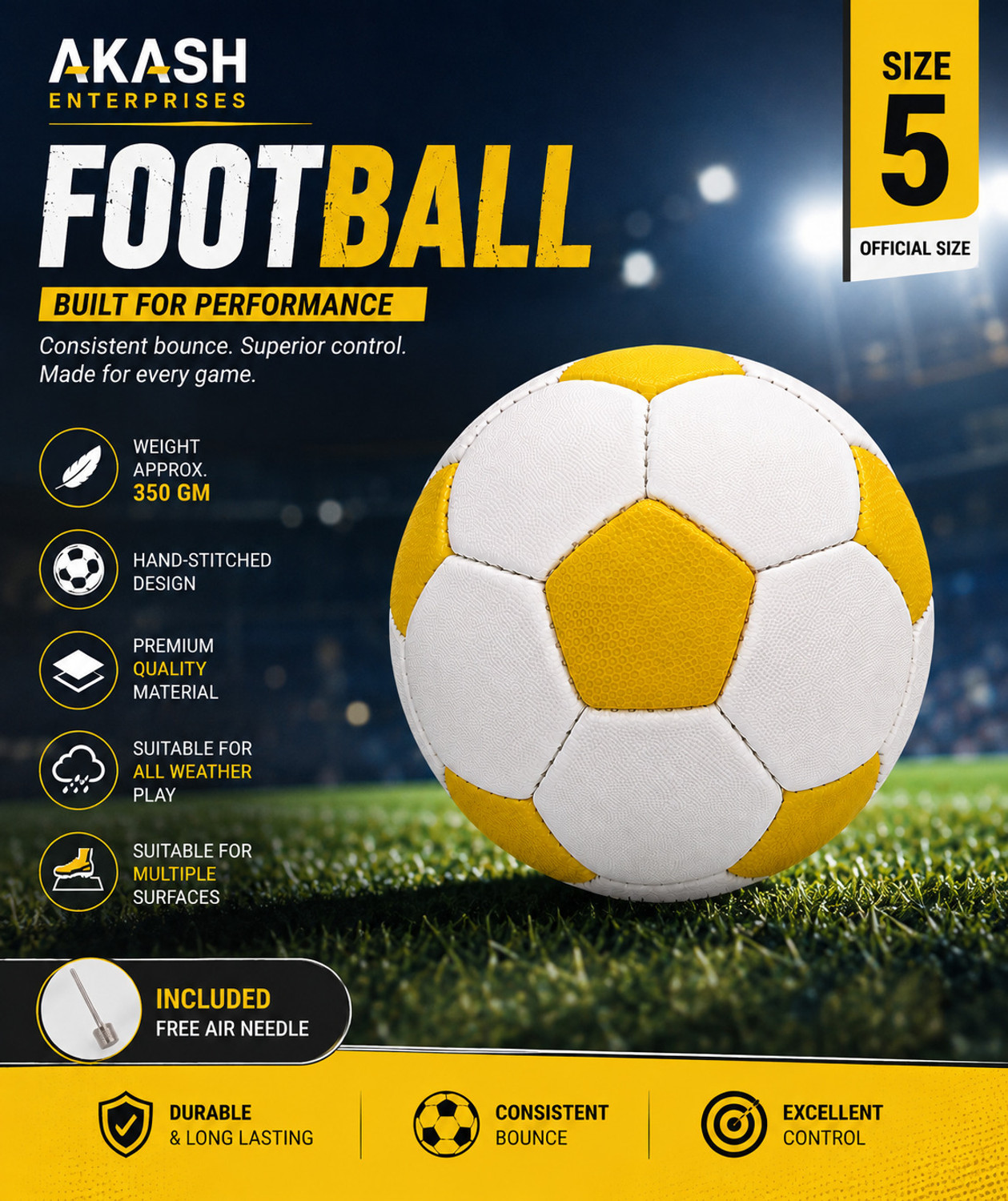 Image of Akash Enterprises 5 YELLOW & WHITE 90 Football - Size: 5