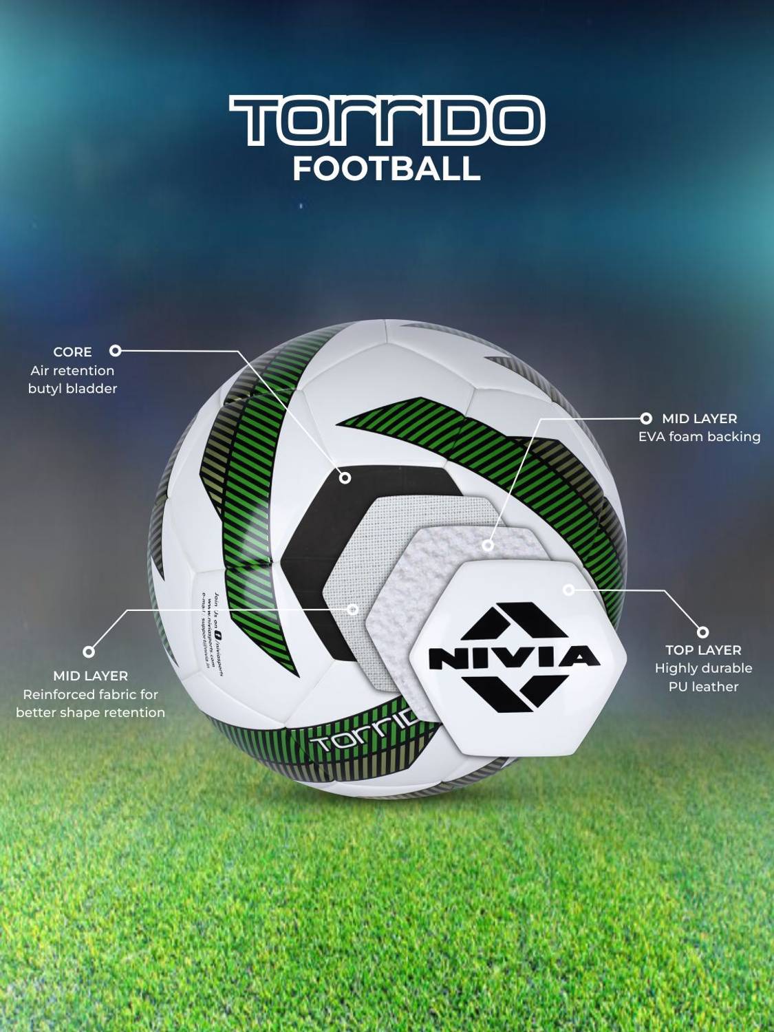 NIVIA Torrido Football Size 5 White Pack of 1 - Image 1