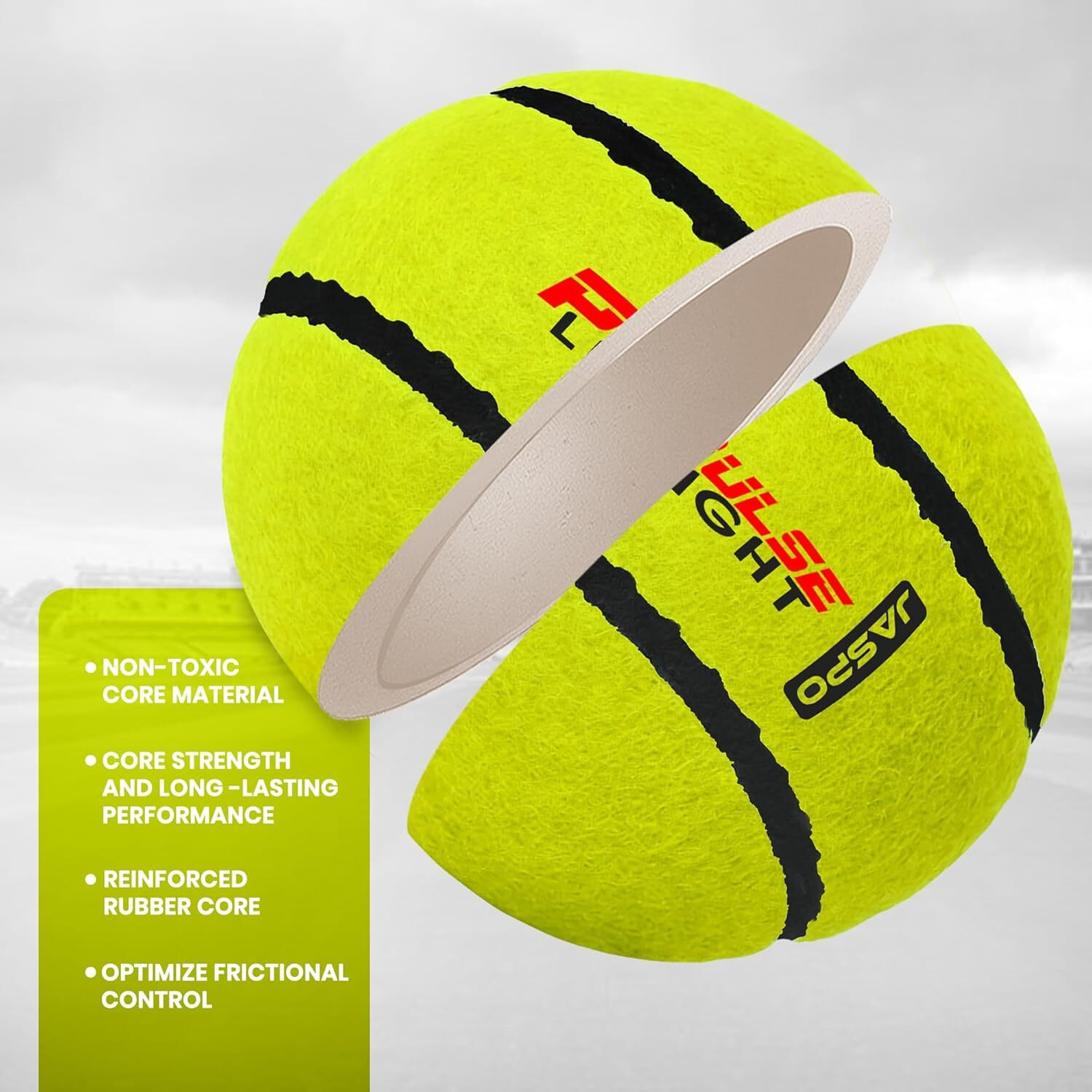 Image of Jaspo Activo Tennis Cricket Ball, 66mm, Wool Felt, 80g, High Bounce Rubber Core, Cricket Tennis Ball