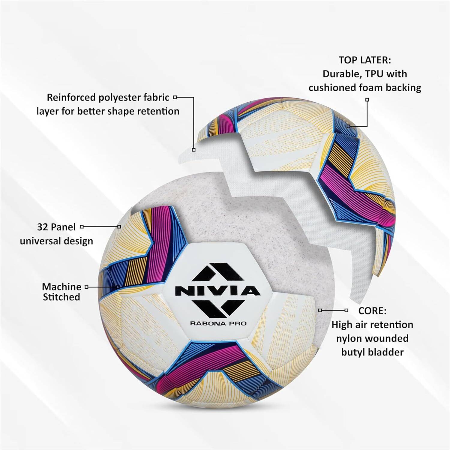 NIVIA Rabona 32 Panel Football Size 4 - Image 3