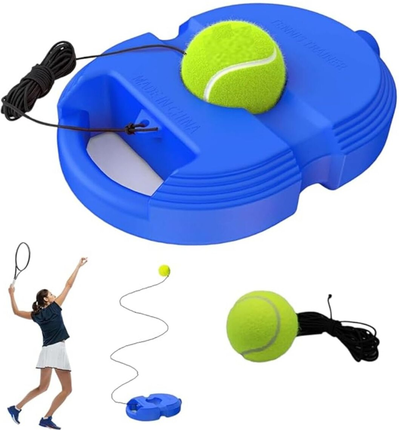 Image of CIRCLESWAPS Self-Tennis Practice Ball with String Cricket Trainer Rebound Ball with Rope Tennis Ball