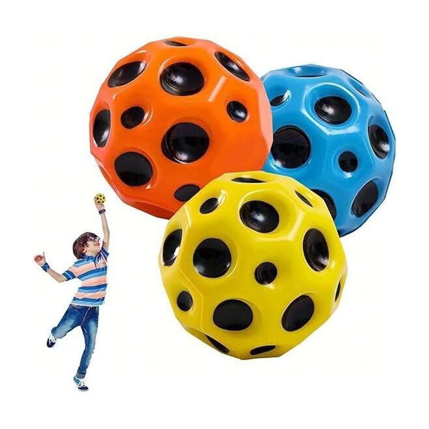 avish creations Multi Colour Jump Ball, Moon Ball, Space Ball, High Jumps Rubber Ball (Set of 3) Jumping Ball