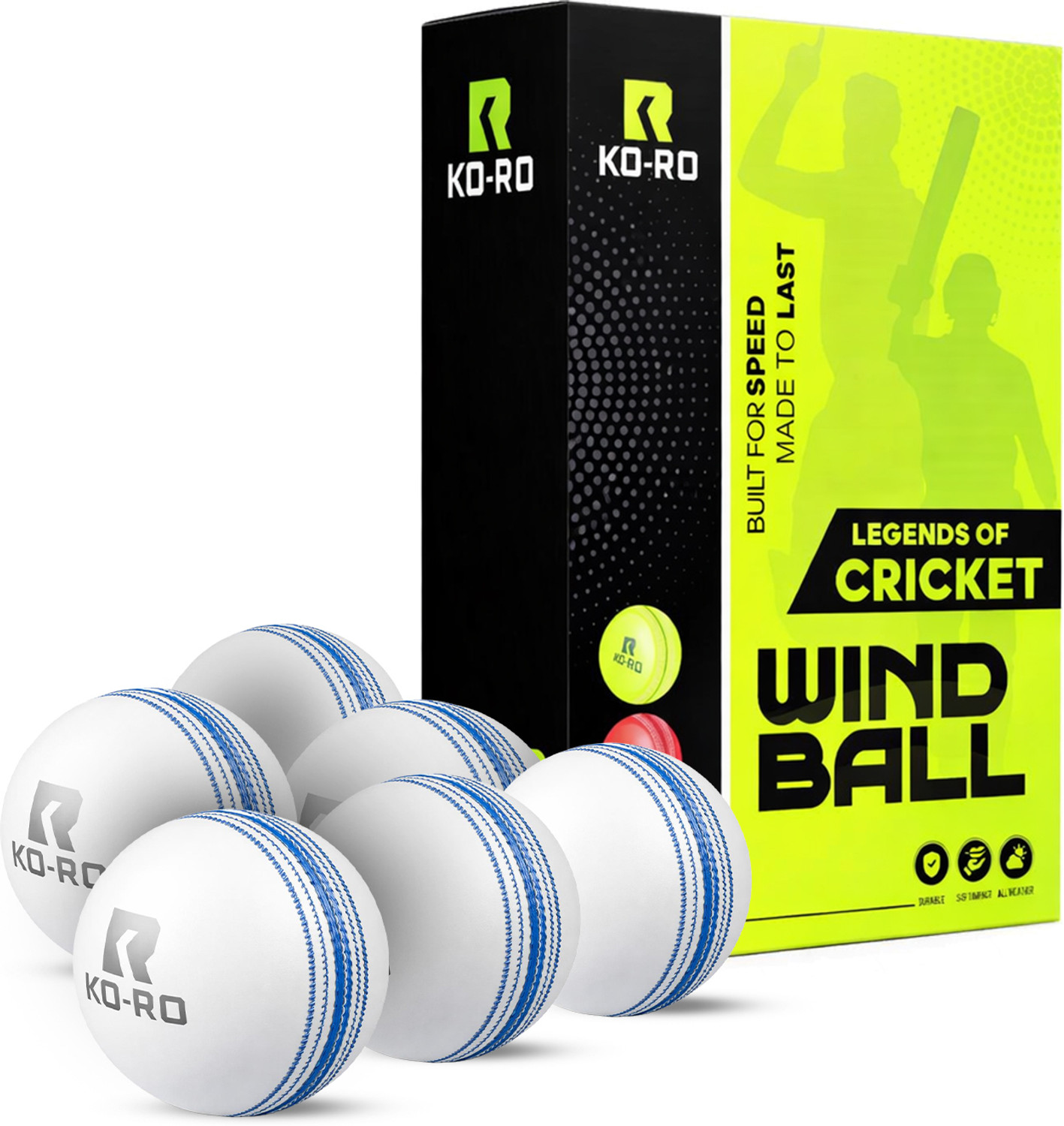 Image of KORO I-20 Plus Practice Cricket Wind Balls Indoor & Outdoor Street & Beach Cricket Cricket Synthetic Ball (Standard, Pack of 6, White)