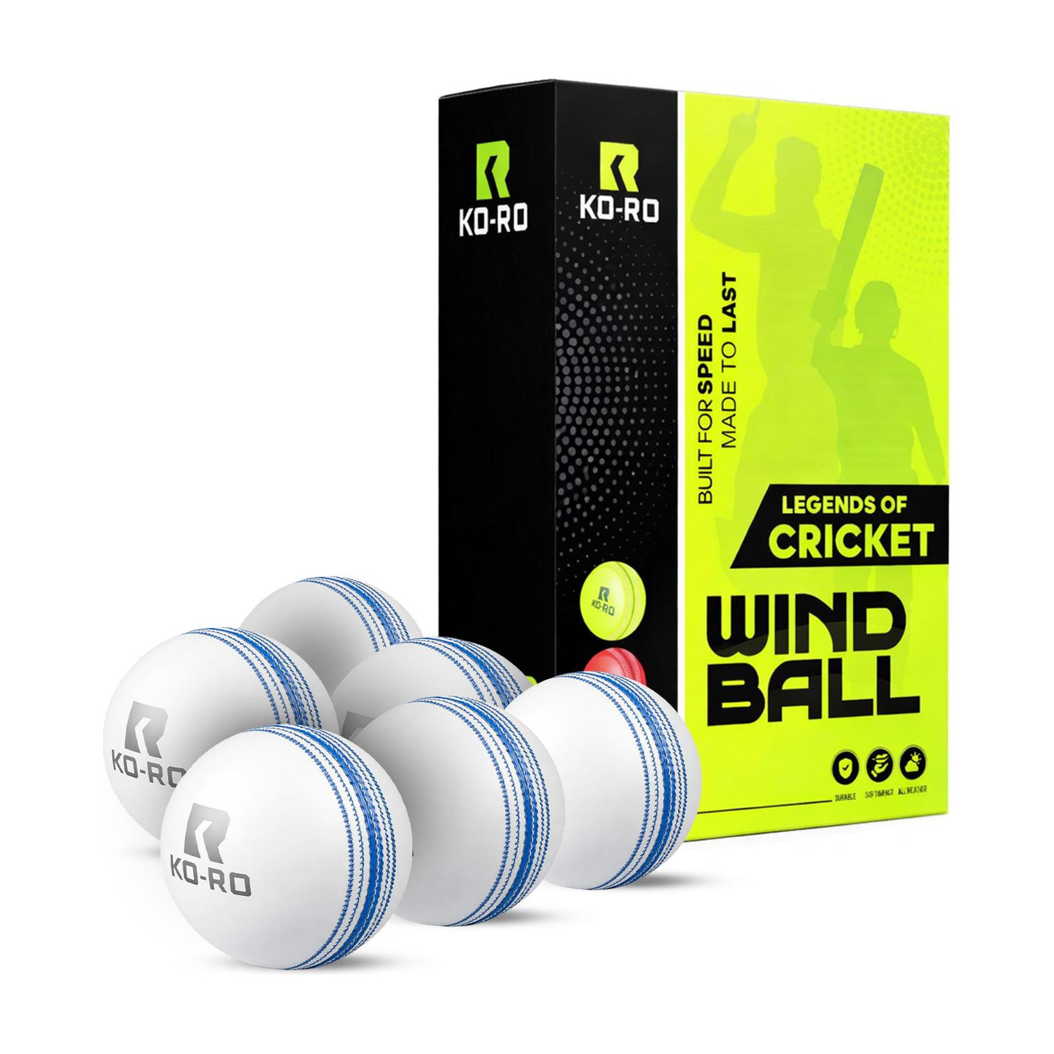 Image of KORO I-20 Plus Practice Cricket Wind Balls Indoor & Outdoor Street & Beach Cricket Cricket Synthetic Ball (Standard, Pack of 6, White)