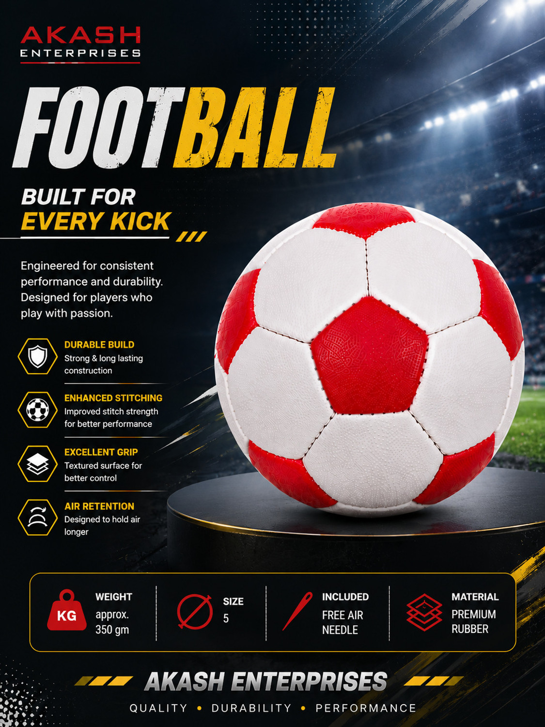 Image of Akash Enterprises 5 RED & WHITE 37 Football - Size: 5