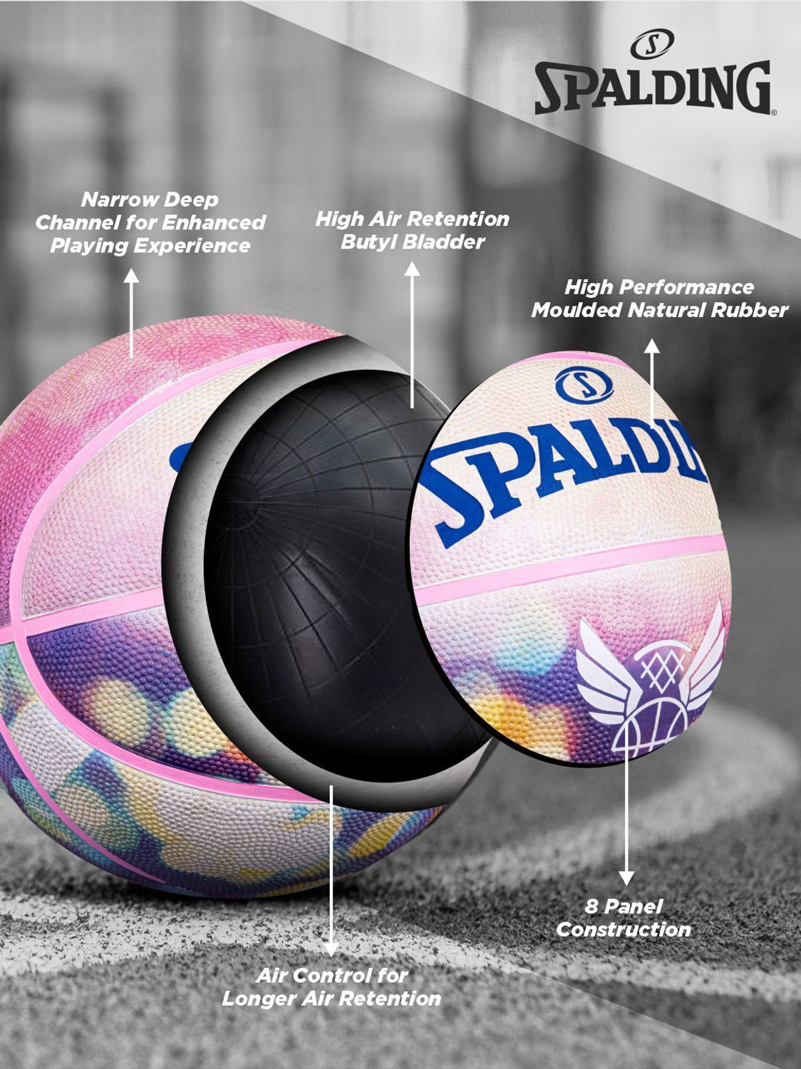 Image of SPALDING NIGHTFALL Composite Leather Rubber Moulded Butyl Bladder Indoor /Outdoor Match Basketball - Size: 7
