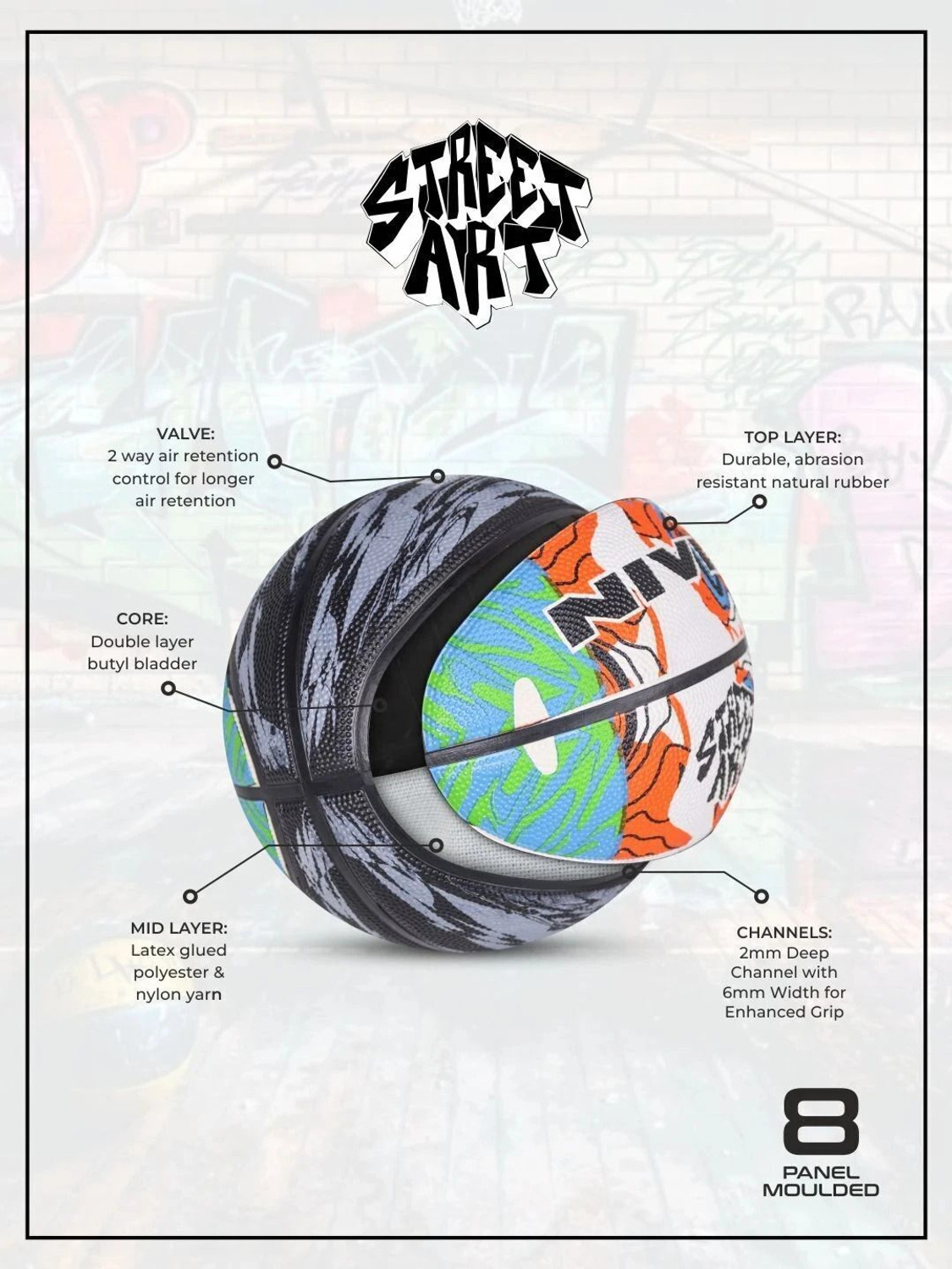 Image of NIVIA Street Art, 8 Panels, Rubberized Moulded, Made for Beginners, For all surfaces Basketball - Size: 3