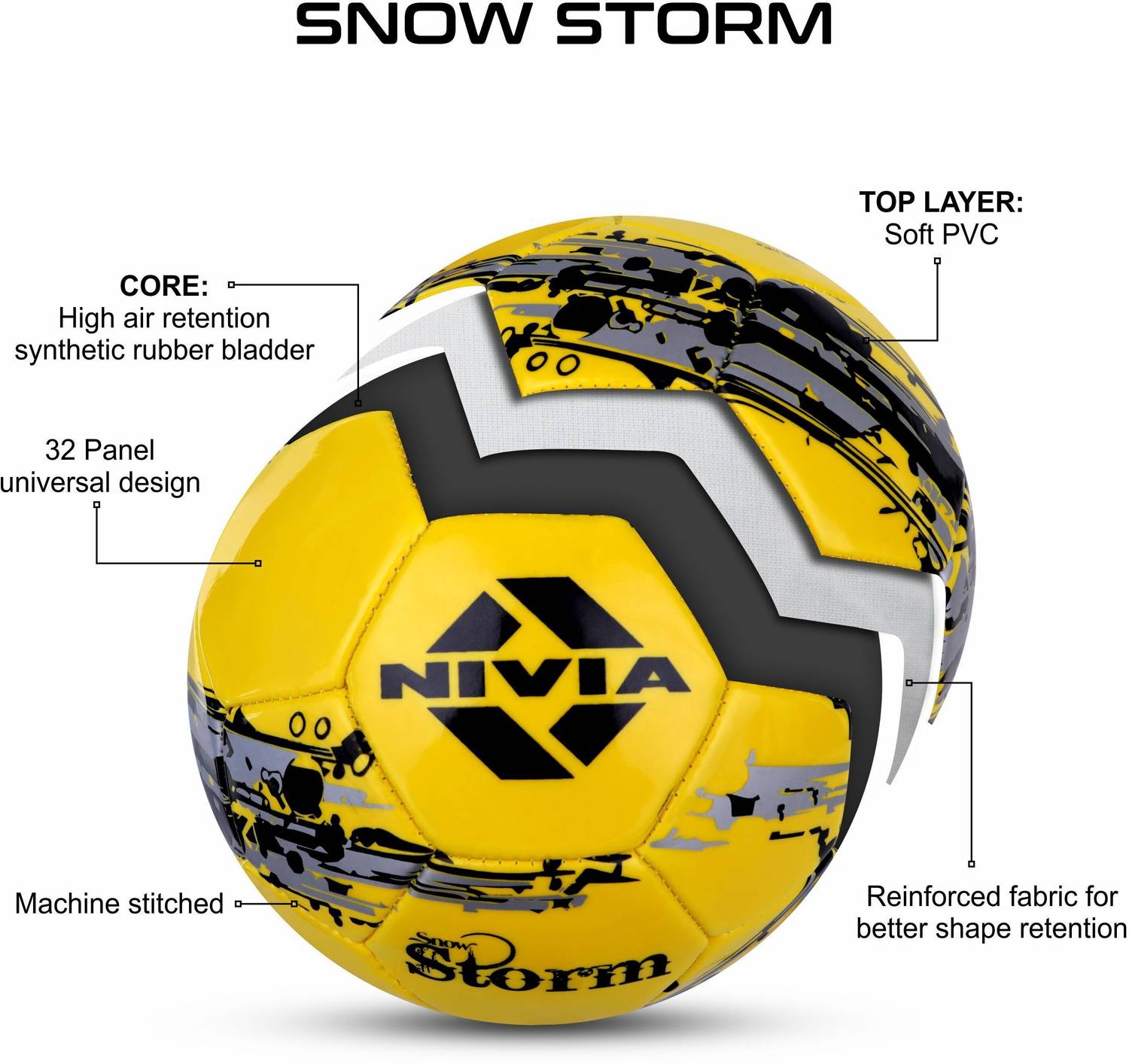 NIVIA Snow Storm Football Size 5 Yellow Pack of 1 - Image 2