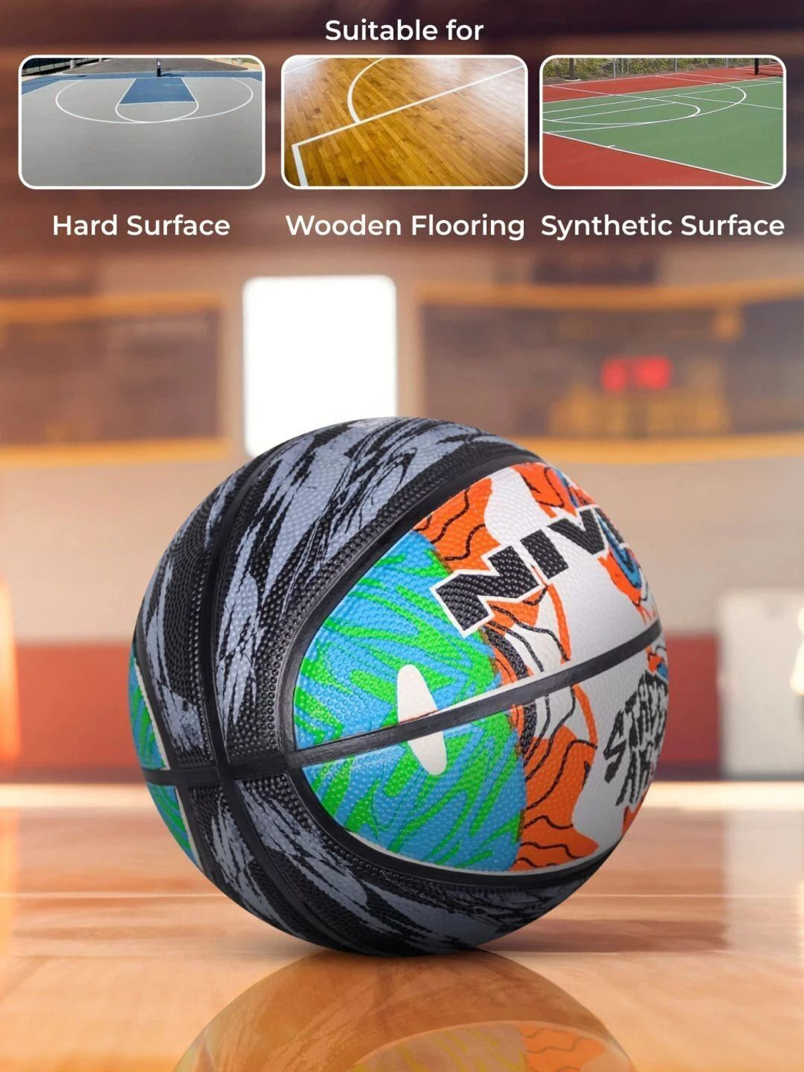 Image of NIVIA Street Art, 8 Panels, Rubberized Moulded, Made for Beginners, For all surfaces Basketball - Size: 3