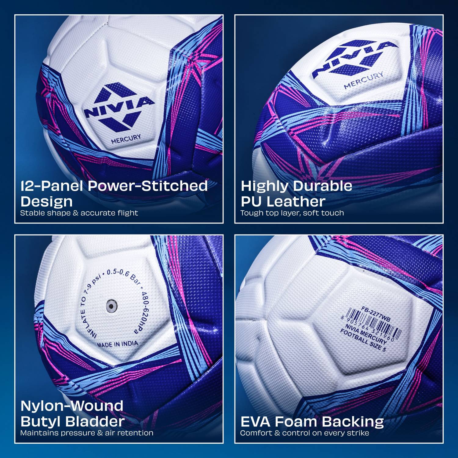 NIVIA Mercury 12 Panel PU Leather Soccer Ball - Size 5 - Image 5